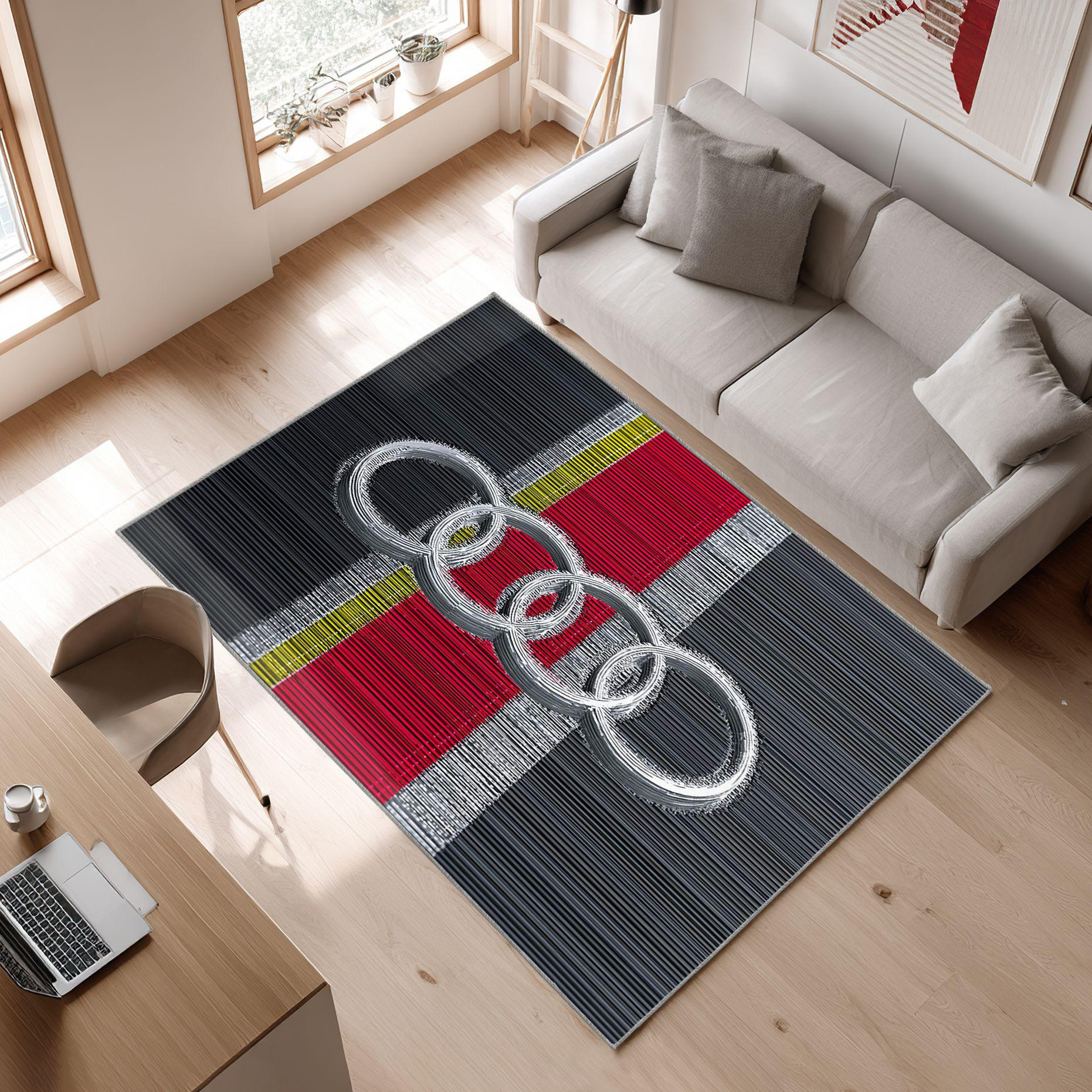 AUDI emblem carpet black motif 28 Area Rug, Non-Slip Living Room Floor Mat, Soft Bedroom Carpet, Washable Home Decor