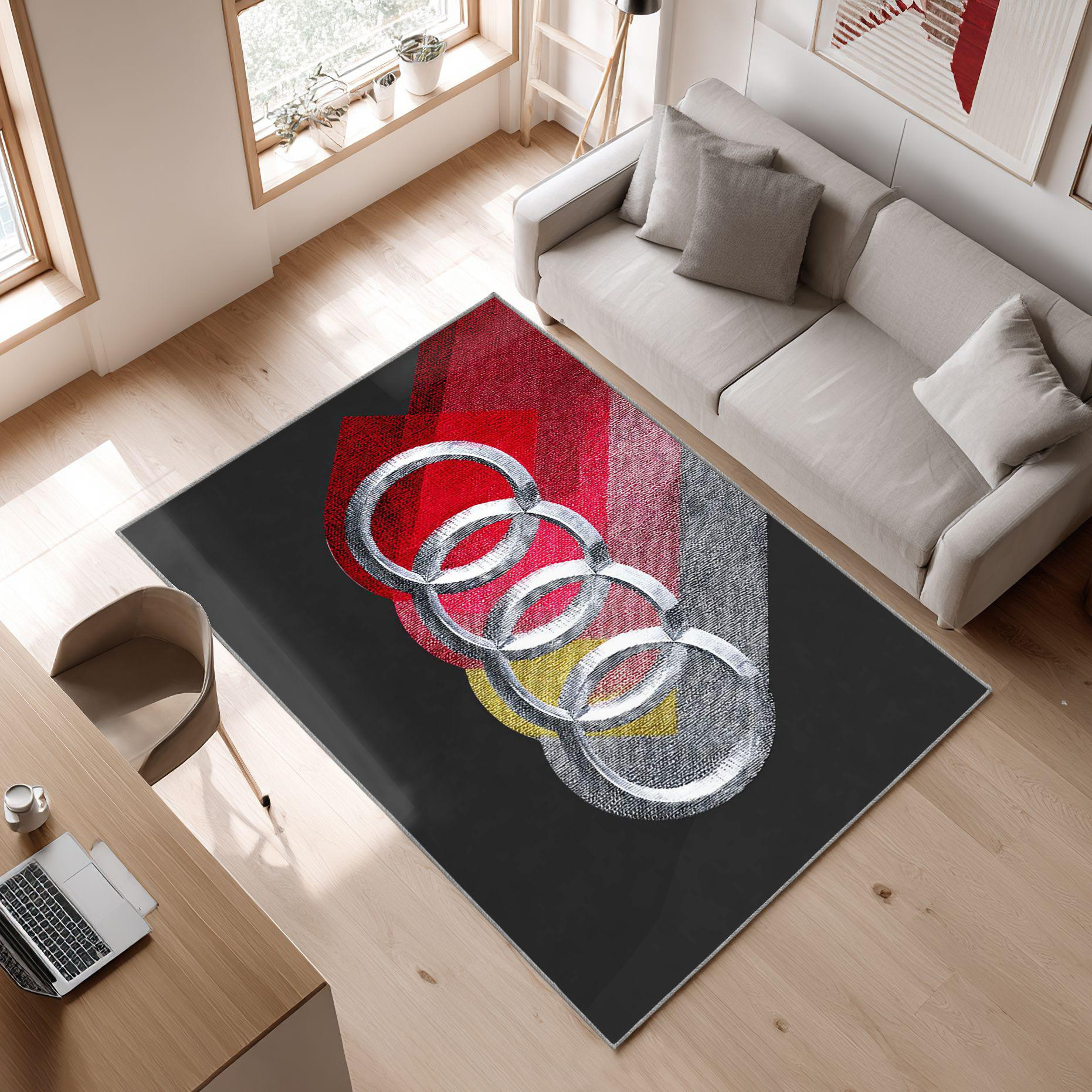 AUDI emblem carpet black motif 38 Area Rug, Non-Slip Living Room Floor Mat, Soft Bedroom Carpet, Washable Home Decor