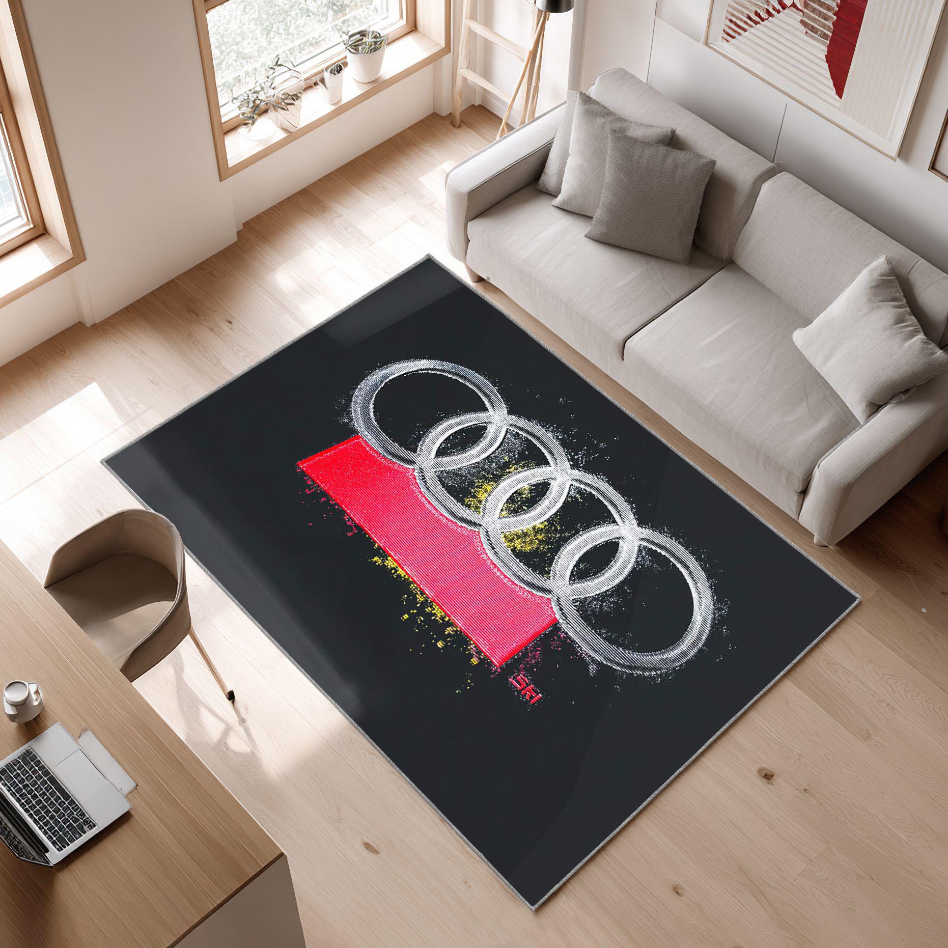 AUDI emblem carpet black motif 64 Area Rug, Non-Slip Living Room Floor Mat, Soft Bedroom Carpet, Washable Home Decor