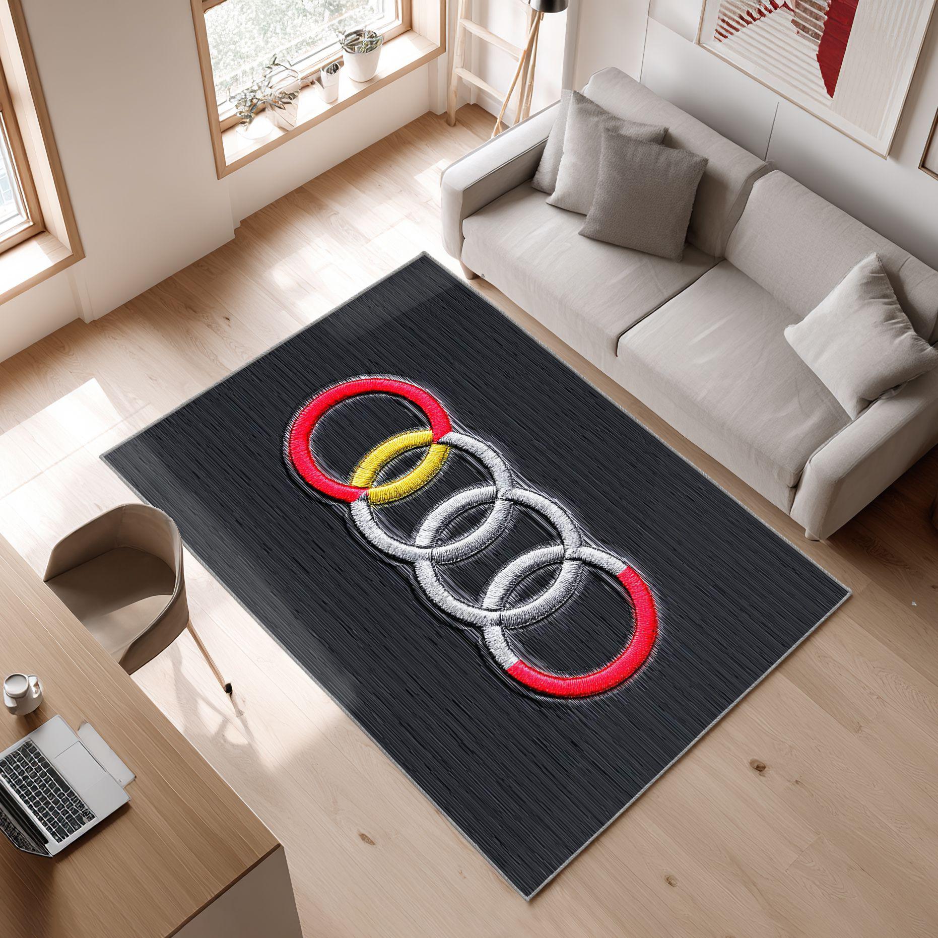 AUDI emblem carpet black motif 85 Area Rug, Non-Slip Living Room Floor Mat, Soft Bedroom Carpet, Washable Home Decor