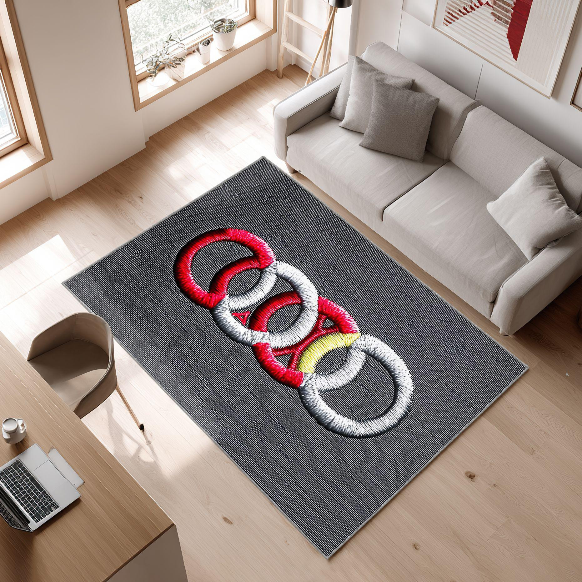 AUDI emblem carpet black motif 89 Area Rug, Non-Slip Living Room Floor Mat, Soft Bedroom Carpet, Washable Home Decor