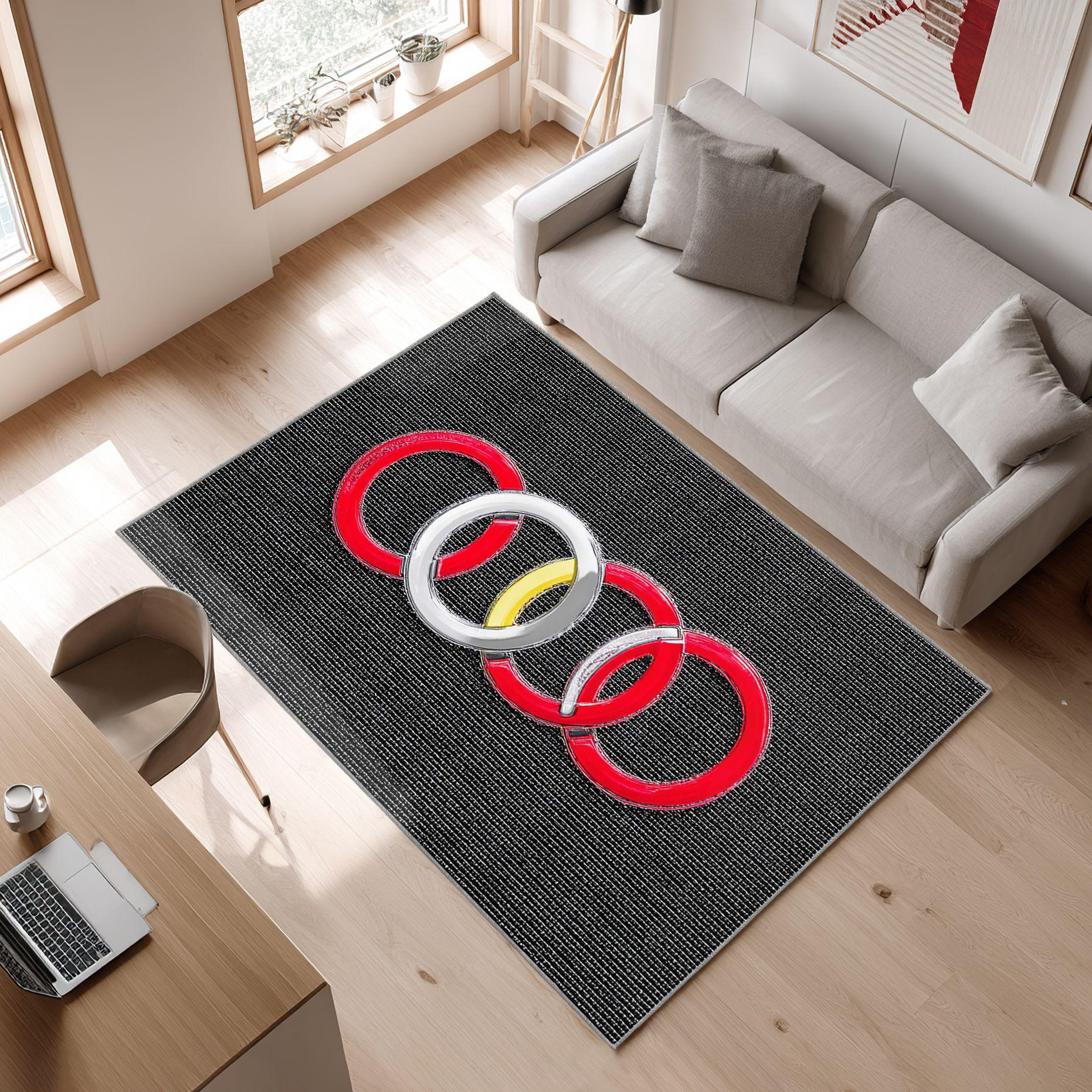 AUDI emblem carpet black motif 90 Area Rug, Non-Slip Living Room Floor Mat, Soft Bedroom Carpet, Washable Home Decor