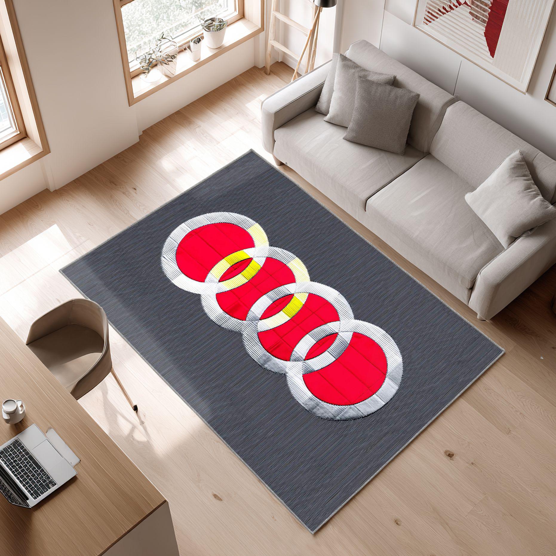 AUDI emblem carpet colorful mix 127 Area Rug, Non-Slip Living Room Floor Mat, Soft Bedroom Carpet, Washable Home Decor