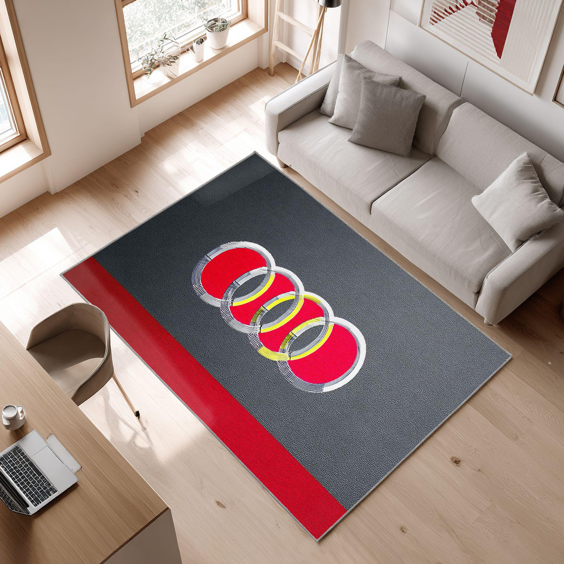 AUDI emblem carpet colorful mix 20 Area Rug, Non-Slip Living Room Floor Mat, Soft Bedroom Carpet, Washable Home Decor