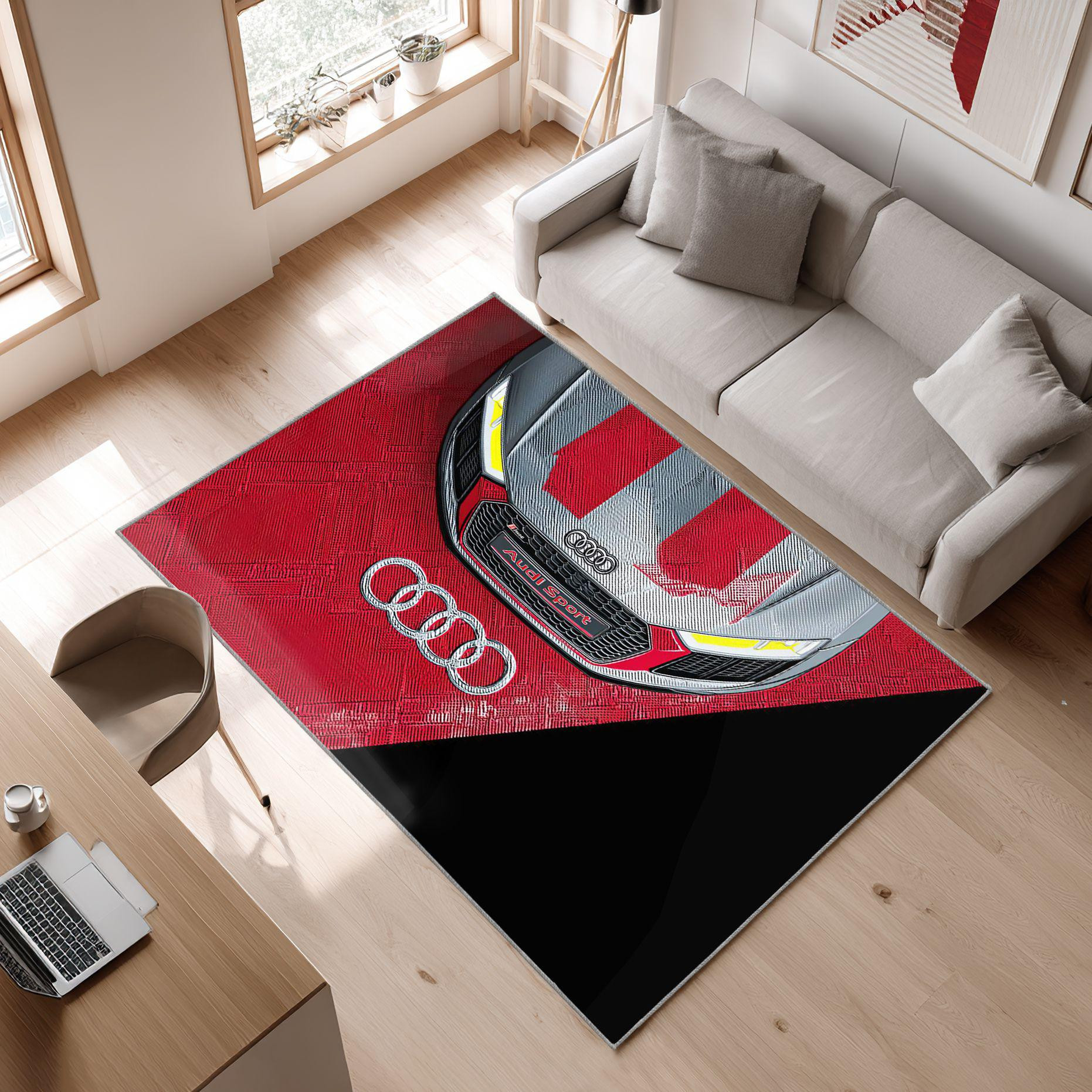 AUDI emblem carpet colorful mix 26 Area Rug, Non-Slip Living Room Floor Mat, Soft Bedroom Carpet, Washable Home Decor
