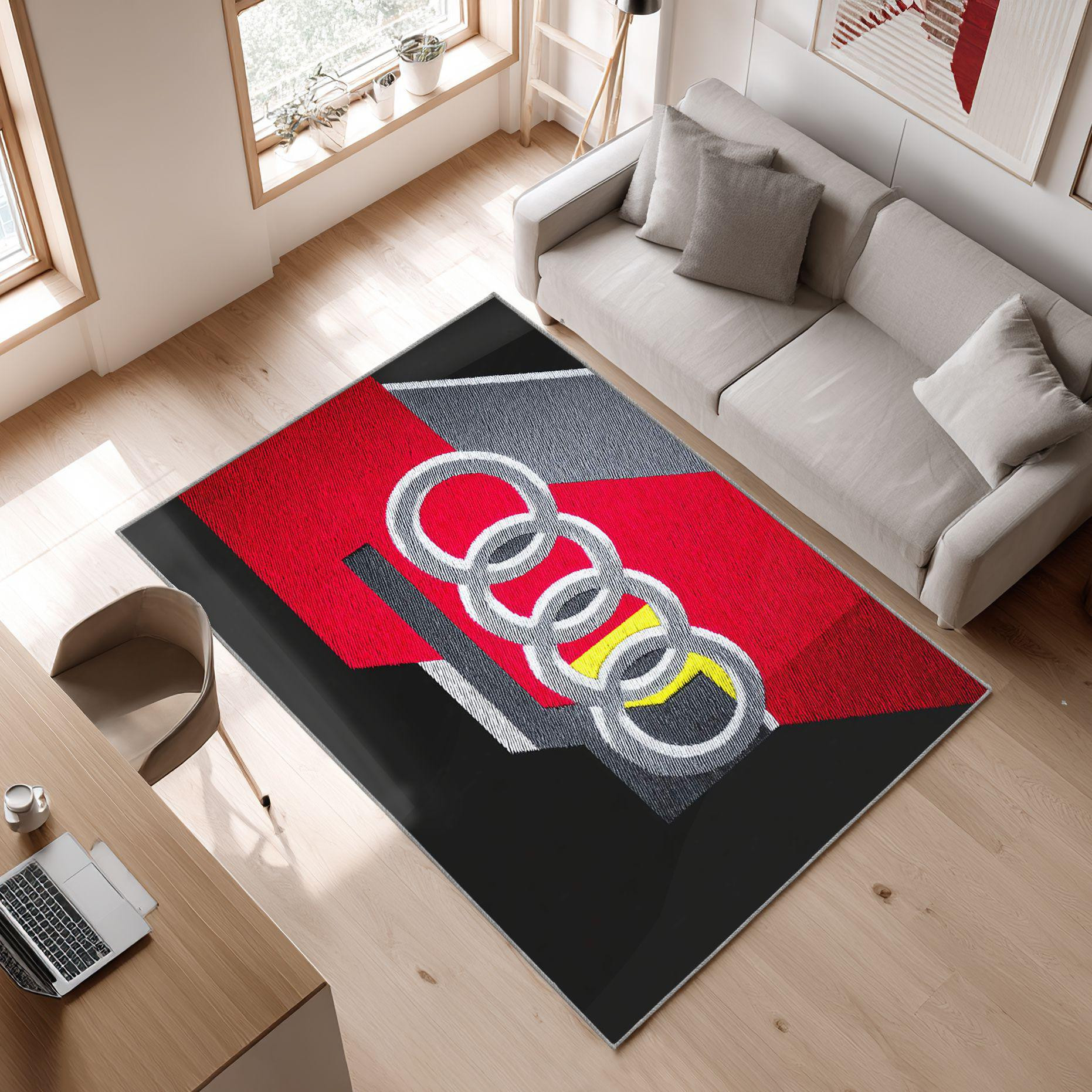 AUDI emblem carpet colorful mix 31 Area Rug, Non-Slip Living Room Floor Mat, Soft Bedroom Carpet, Washable Home Decor