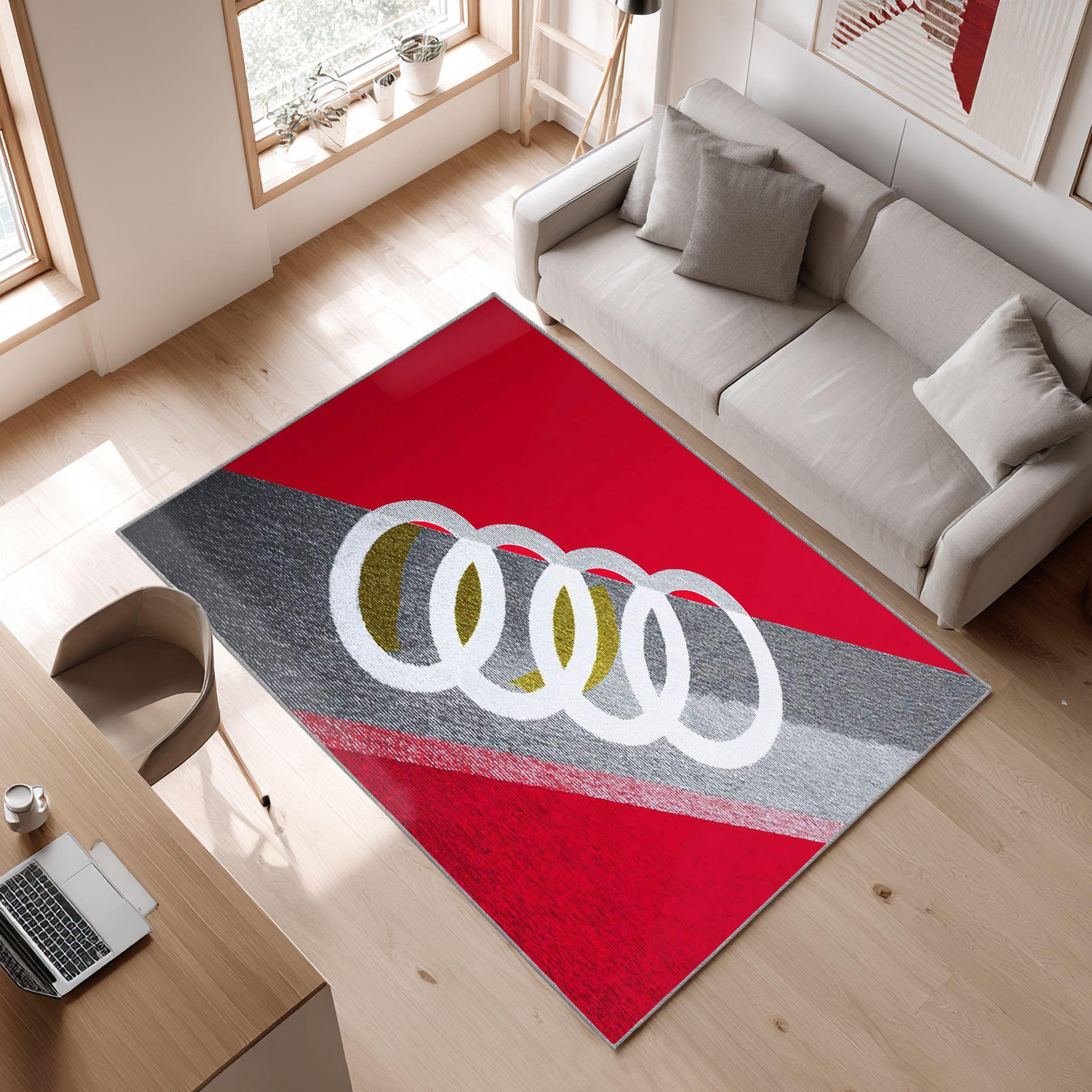 AUDI emblem carpet colorful mix 39 Area Rug, Non-Slip Living Room Floor Mat, Soft Bedroom Carpet, Washable Home Decor