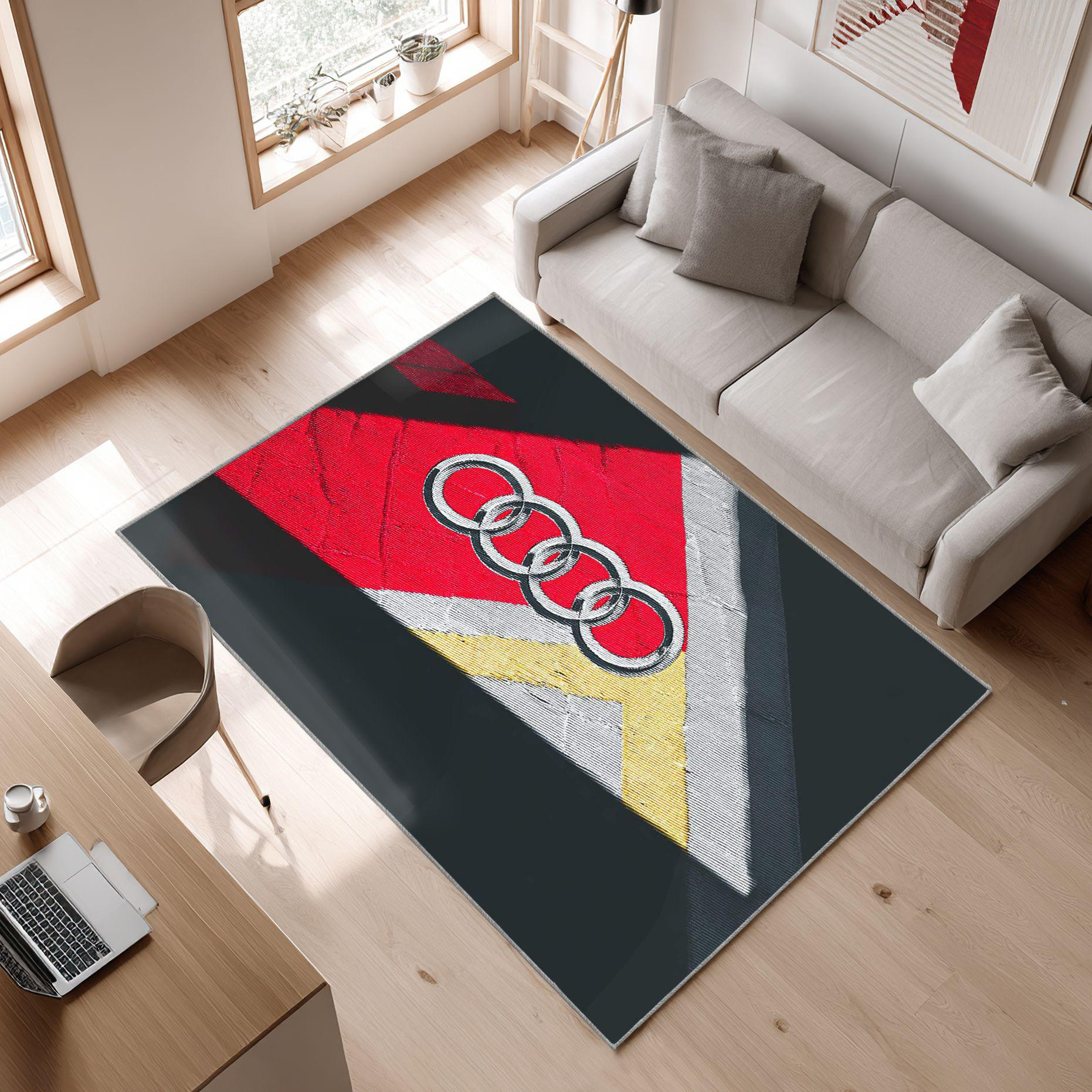 AUDI emblem carpet colorful mix 43 Area Rug, Non-Slip Living Room Floor Mat, Soft Bedroom Carpet, Washable Home Decor
