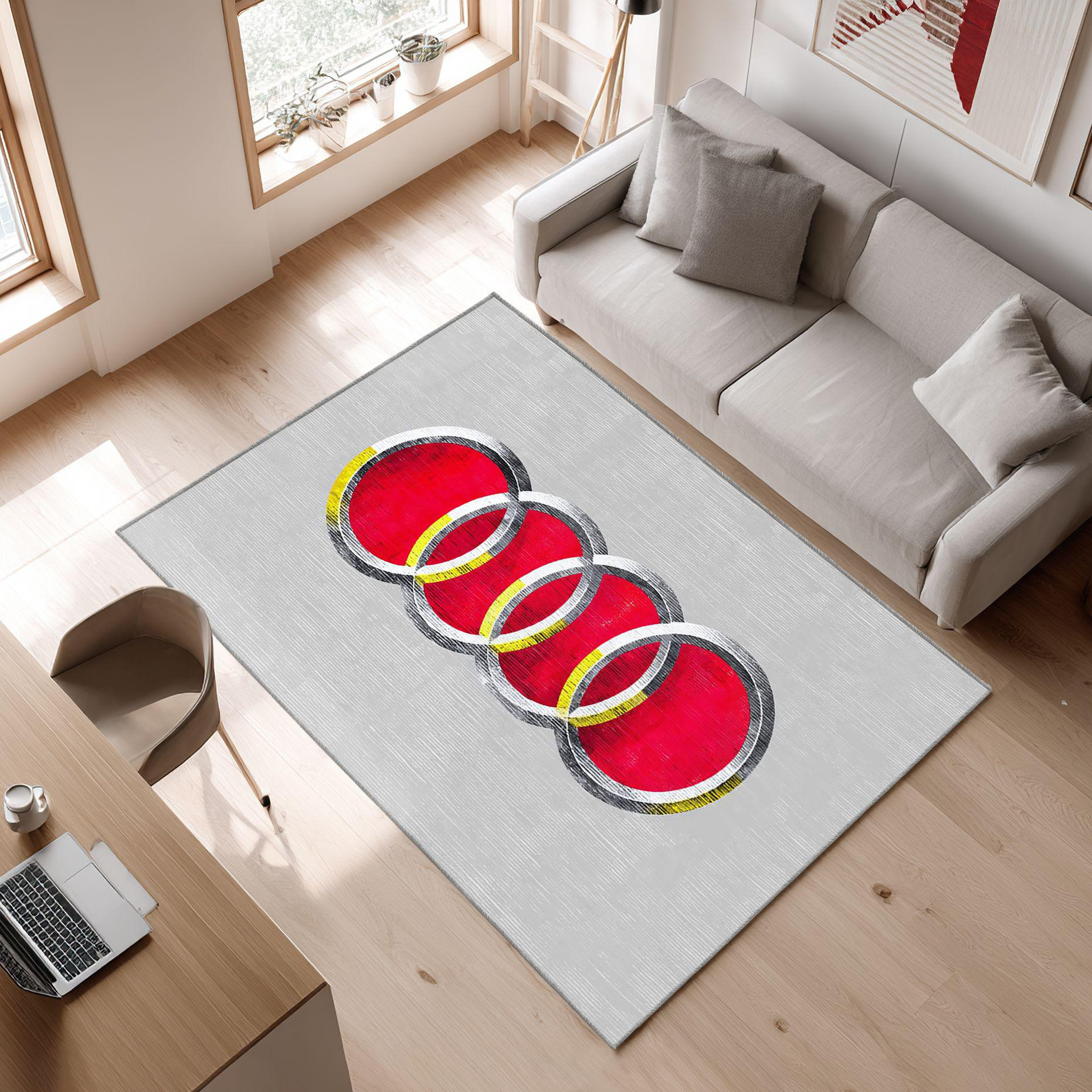 AUDI emblem carpet colorful mix 51 Area Rug, Non-Slip Living Room Floor Mat, Soft Bedroom Carpet, Washable Home Decor