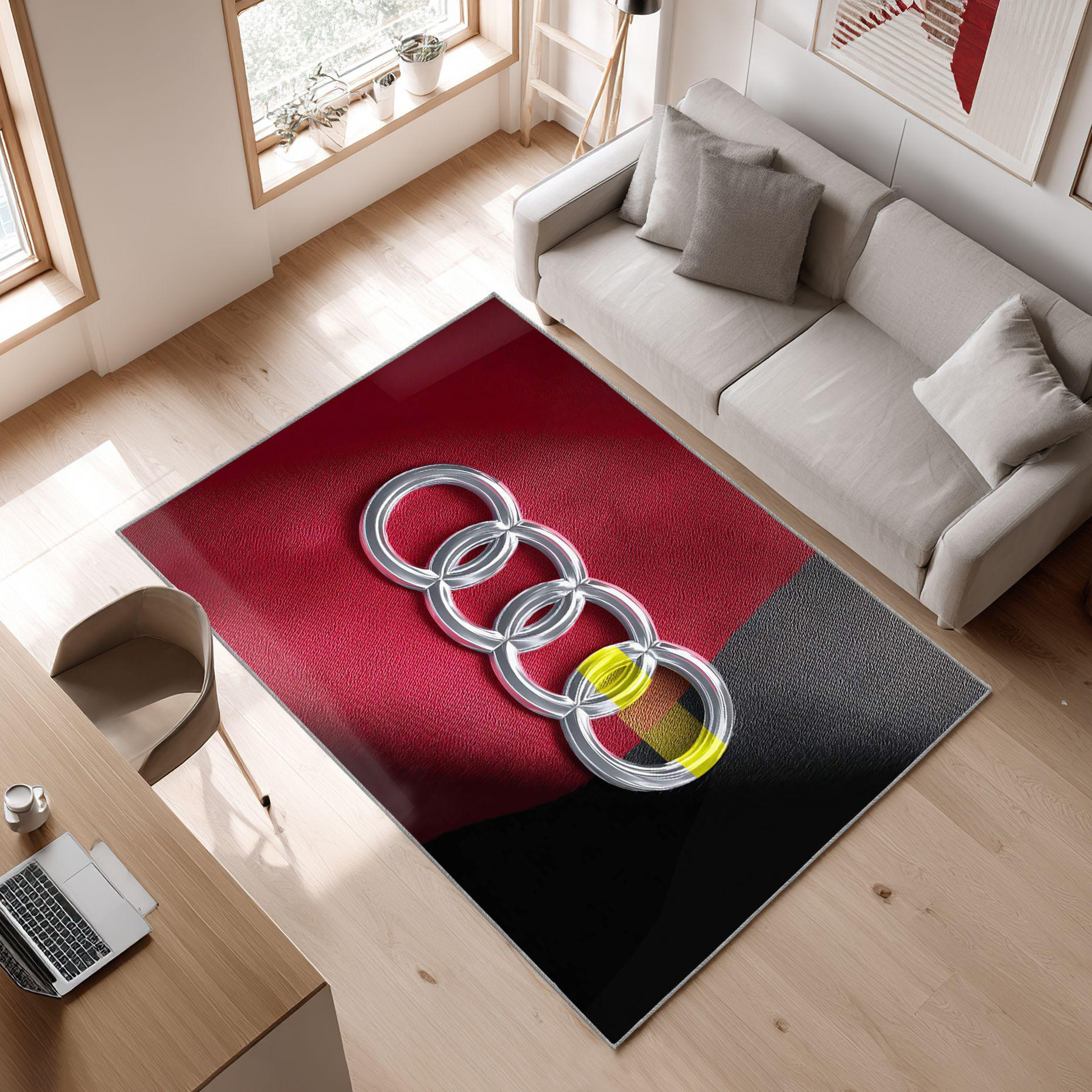 AUDI emblem carpet colorful mix 57 Area Rug, Non-Slip Living Room Floor Mat, Soft Bedroom Carpet, Washable Home Decor