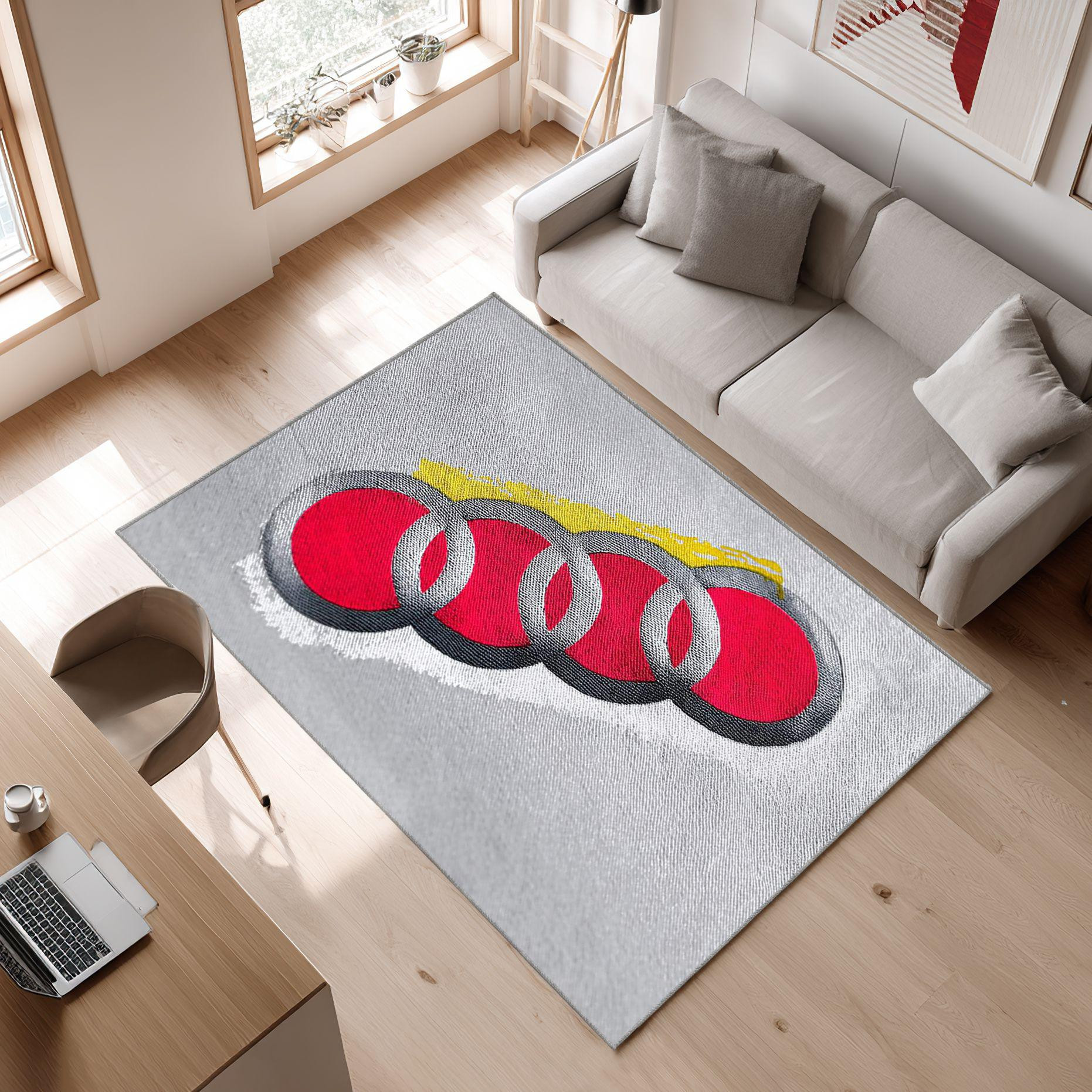 AUDI emblem carpet colorful mix 68 Area Rug, Non-Slip Living Room Floor Mat, Soft Bedroom Carpet, Washable Home Decor