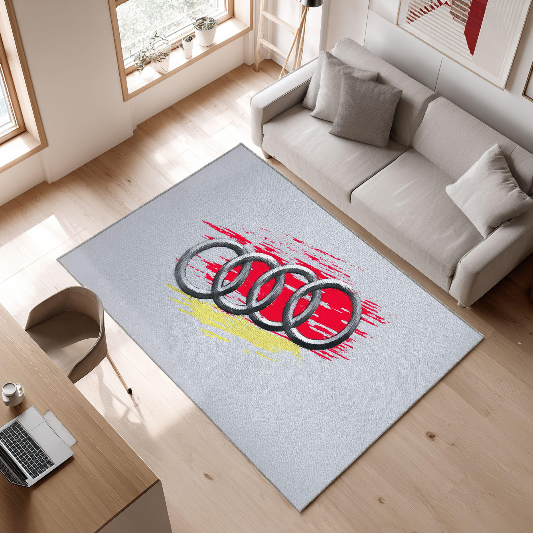 AUDI emblem carpet colorful mix 76 Area Rug, Non-Slip Living Room Floor Mat, Soft Bedroom Carpet, Washable Home Decor