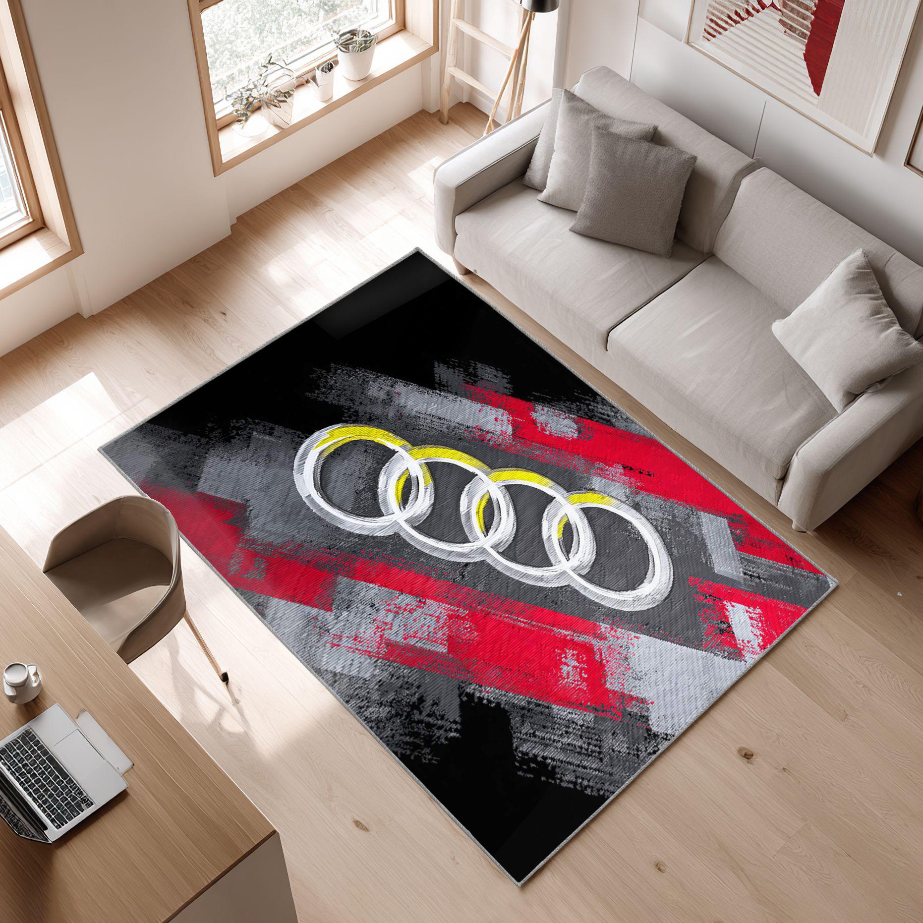 AUDI emblem carpet dark style 100 Area Rug, Non-Slip Living Room Floor Mat, Soft Bedroom Carpet, Washable Home Decor