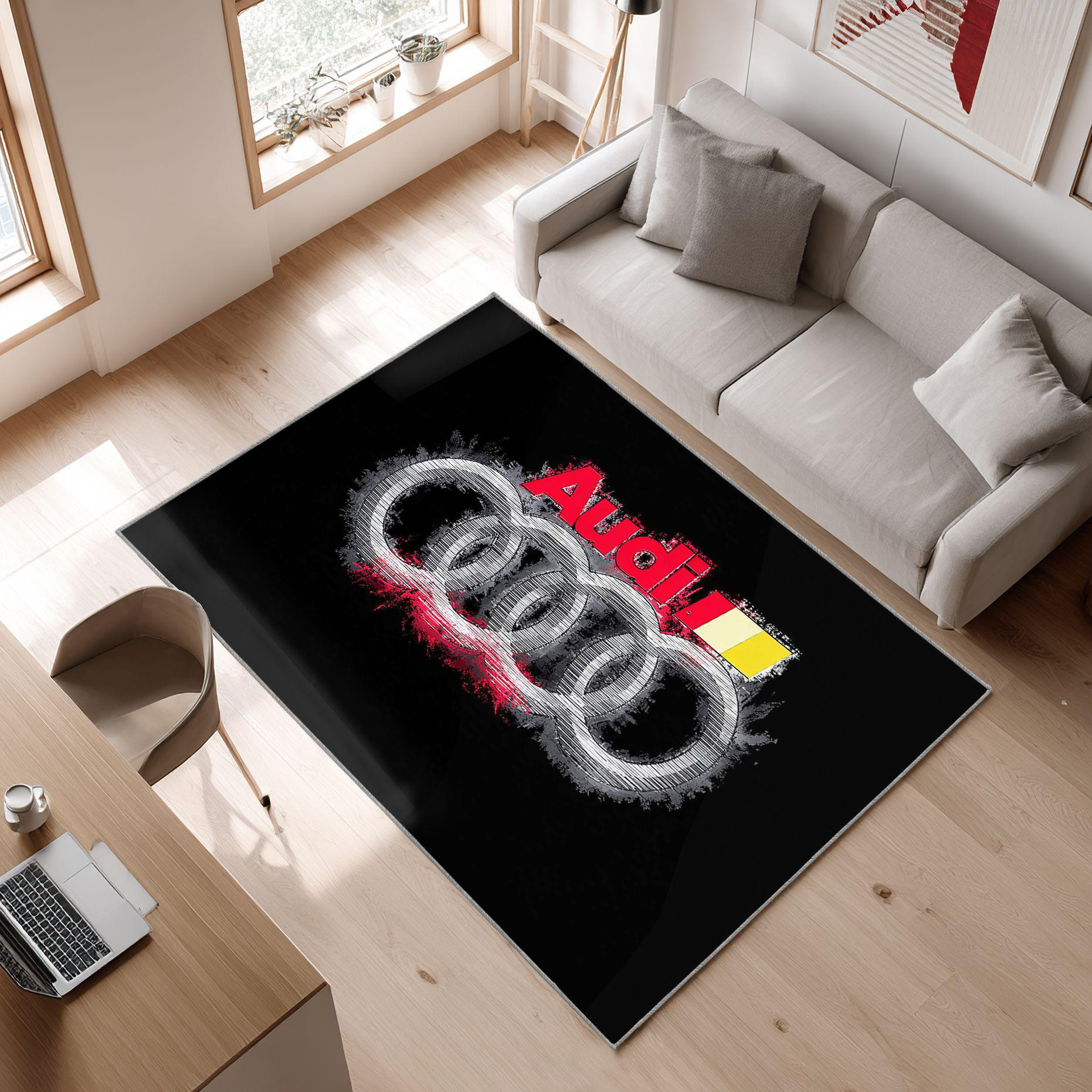AUDI emblem carpet dark style 133 Area Rug, Non-Slip Living Room Floor Mat, Soft Bedroom Carpet, Washable Home Decor
