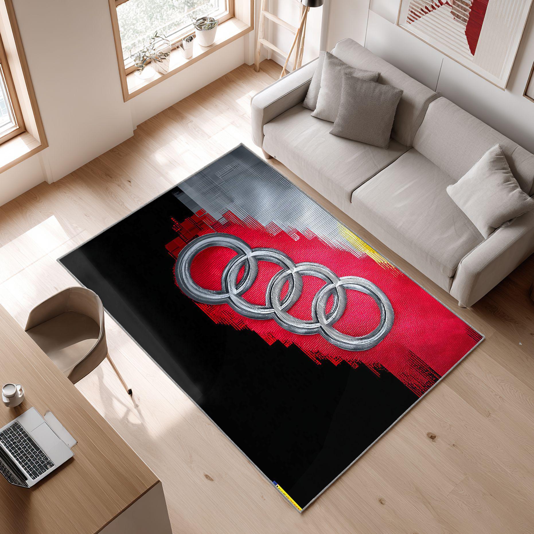 AUDI emblem carpet dark style 23 Area Rug, Non-Slip Living Room Floor Mat, Soft Bedroom Carpet, Washable Home Decor