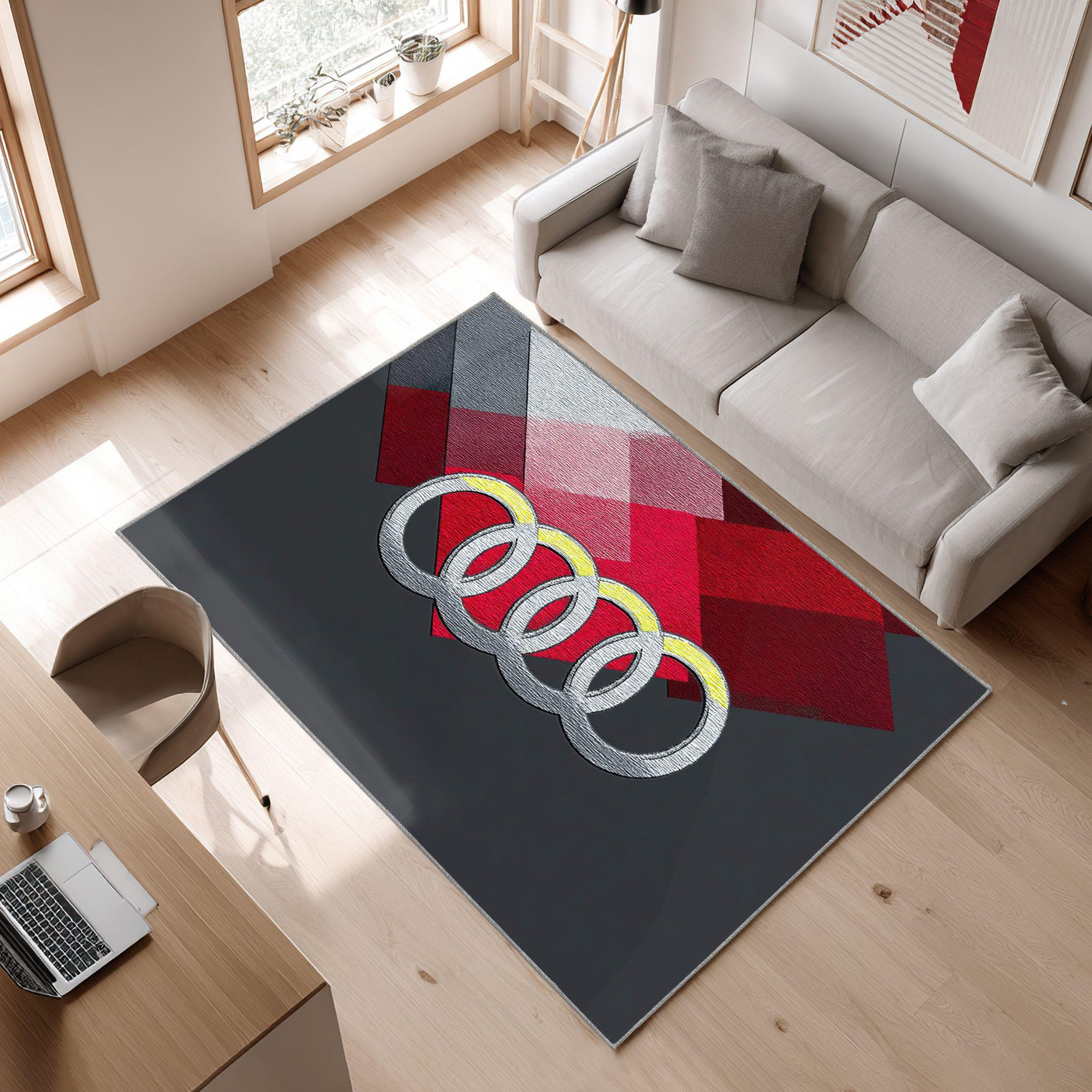 AUDI emblem carpet dark style 42 Area Rug, Non-Slip Living Room Floor Mat, Soft Bedroom Carpet, Washable Home Decor