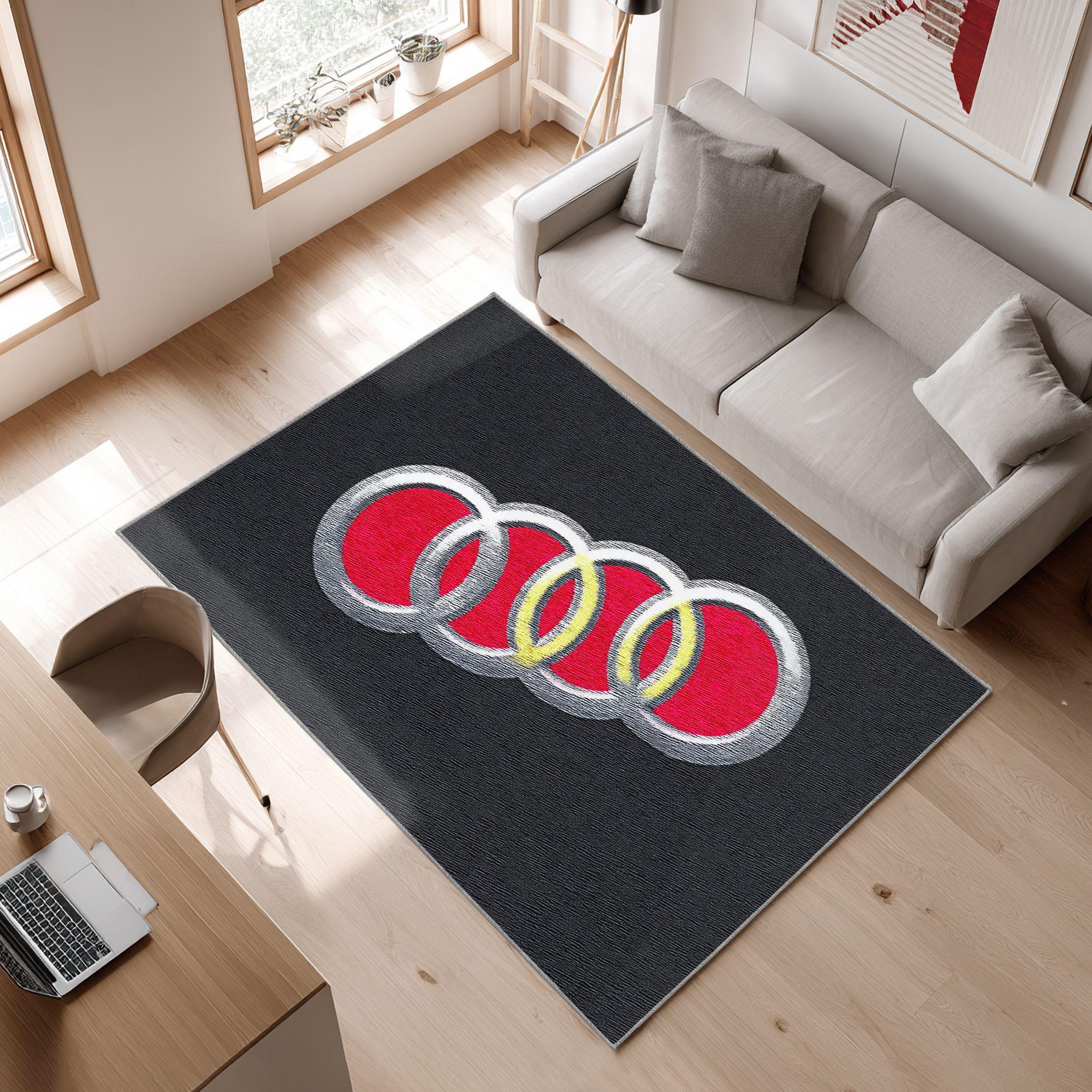 AUDI emblem carpet dark style 47 Area Rug, Non-Slip Living Room Floor Mat, Soft Bedroom Carpet, Washable Home Decor