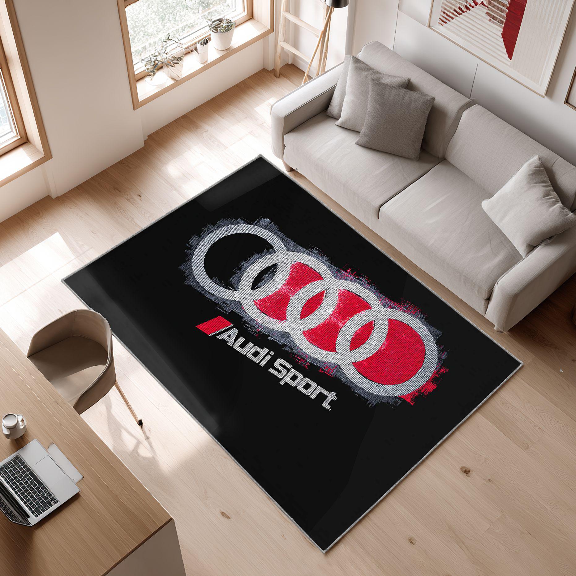 AUDI emblem carpet dark style 72 Area Rug, Non-Slip Living Room Floor Mat, Soft Bedroom Carpet, Washable Home Decor