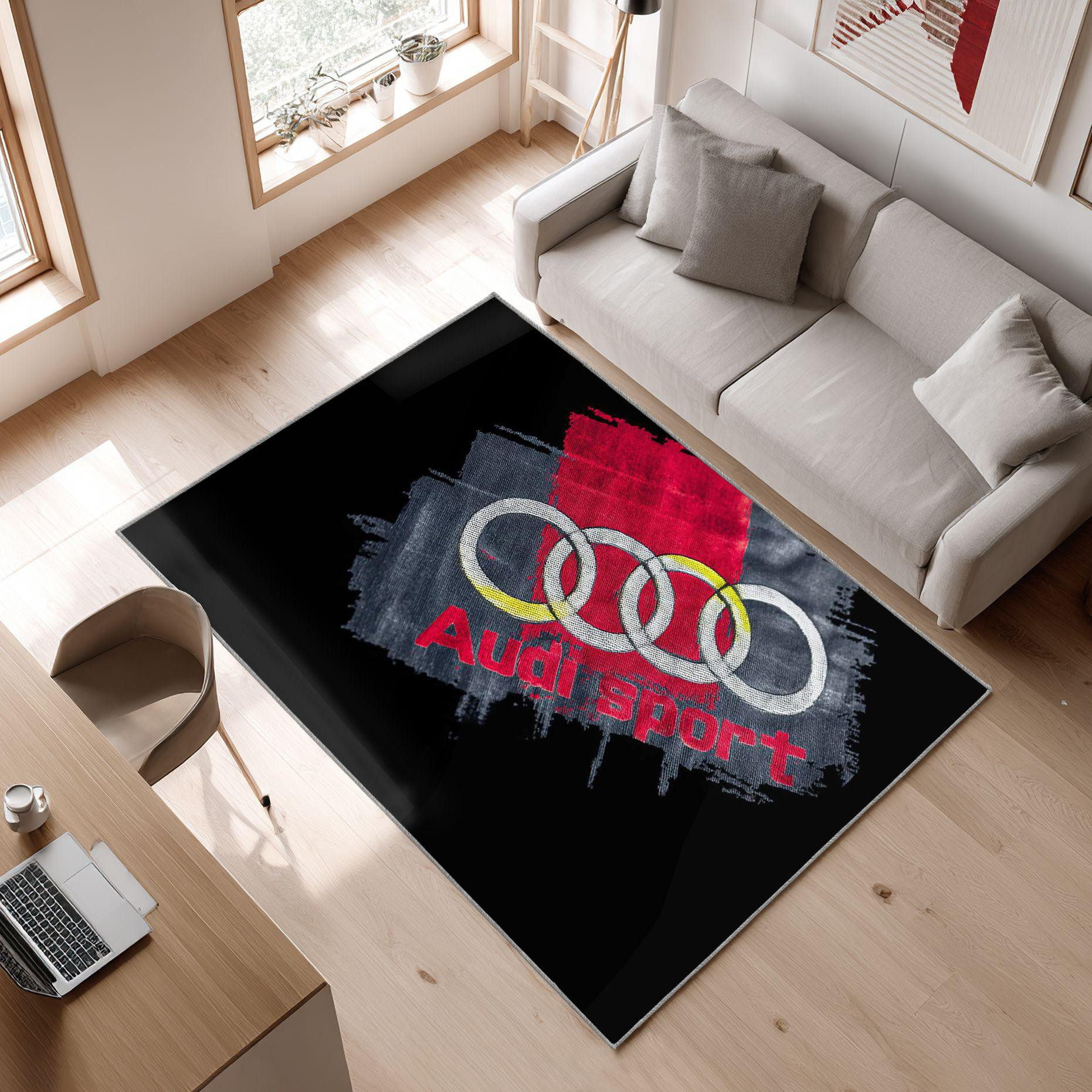 AUDI emblem carpet dark style 79 Area Rug, Non-Slip Living Room Floor Mat, Soft Bedroom Carpet, Washable Home Decor