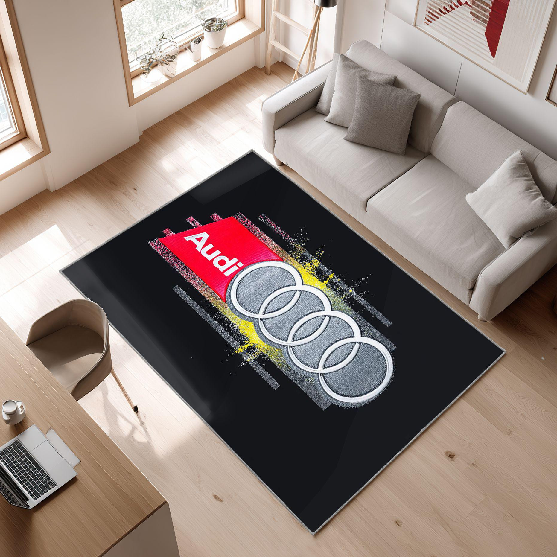 AUDI emblem carpet dark style 82 Area Rug, Non-Slip Living Room Floor Mat, Soft Bedroom Carpet, Washable Home Decor