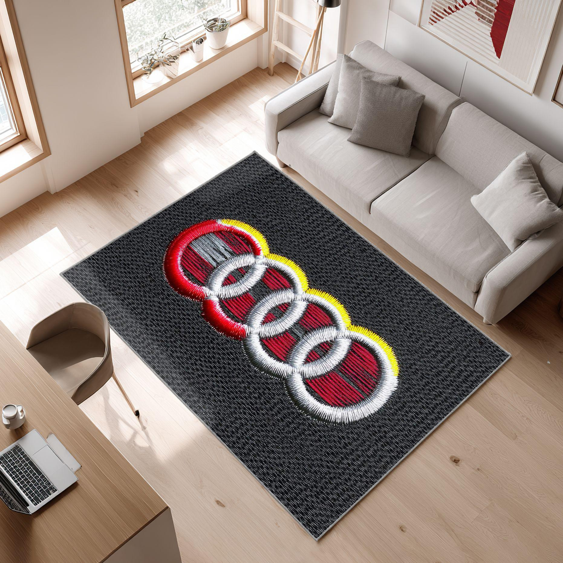 AUDI emblem carpet dark style 97 Area Rug, Non-Slip Living Room Floor Mat, Soft Bedroom Carpet, Washable Home Decor