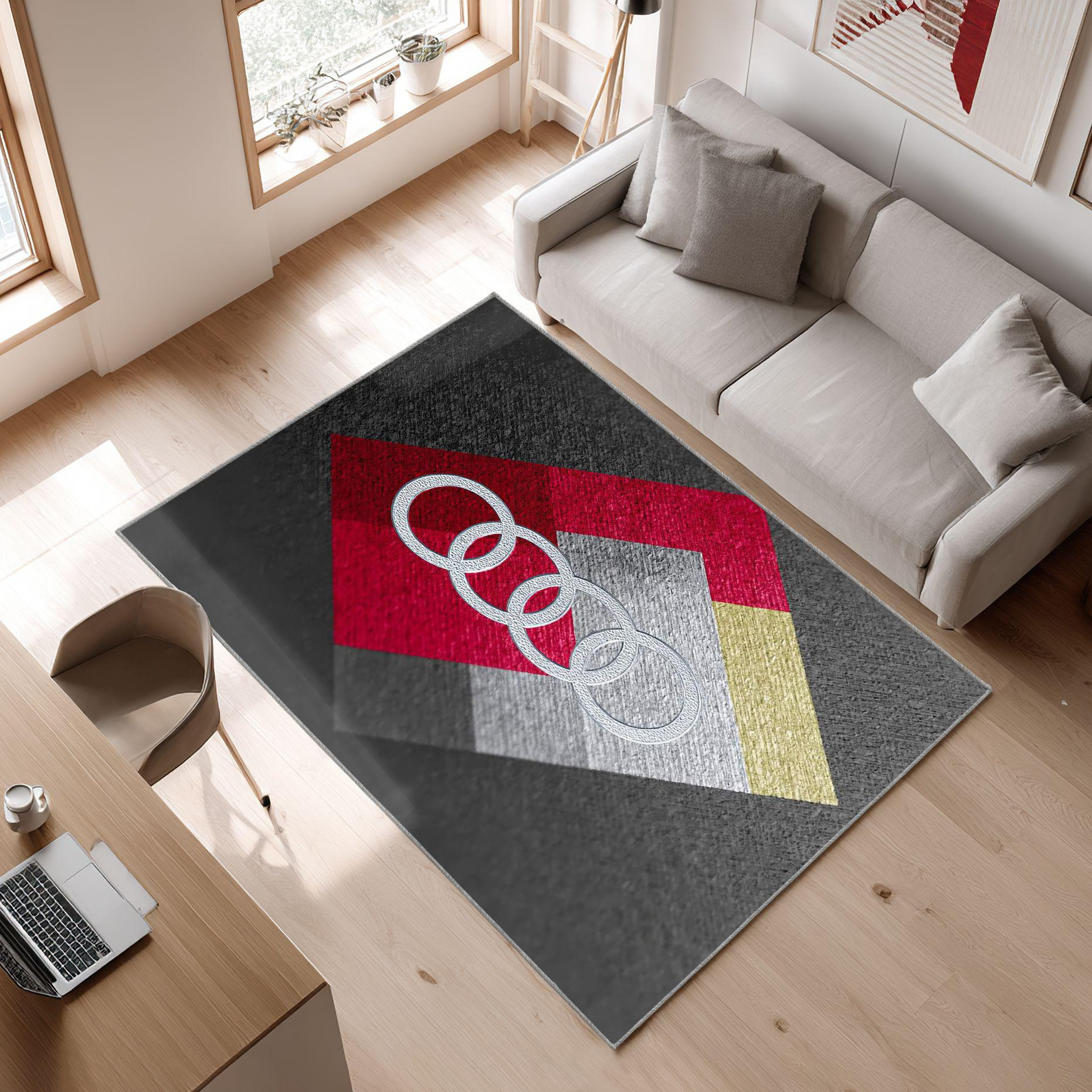 AUDI emblem carpet gray concept 129 Area Rug, Non-Slip Living Room Floor Mat, Soft Bedroom Carpet, Washable Home Decor