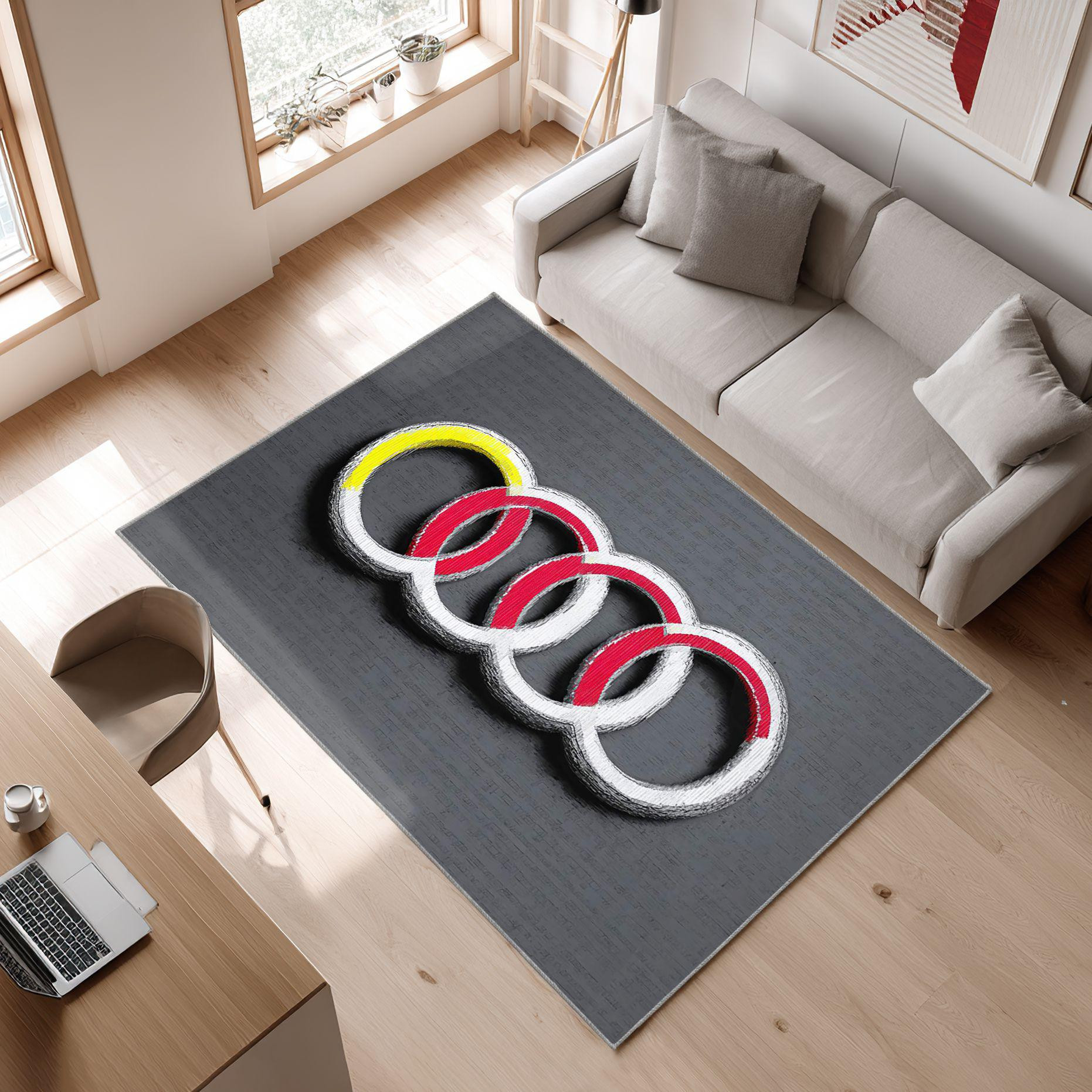 AUDI emblem carpet gray concept 135 Area Rug, Non-Slip Living Room Floor Mat, Soft Bedroom Carpet, Washable Home Decor