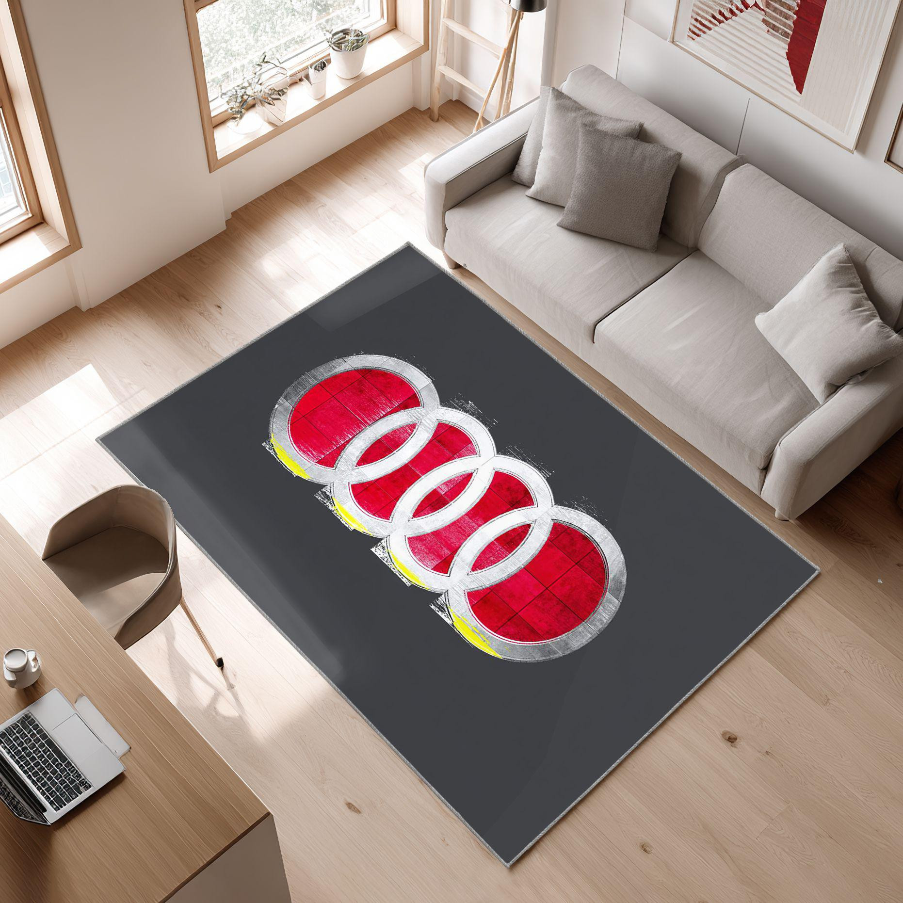 AUDI emblem carpet gray concept 49 Area Rug, Non-Slip Living Room Floor Mat, Soft Bedroom Carpet, Washable Home Decor
