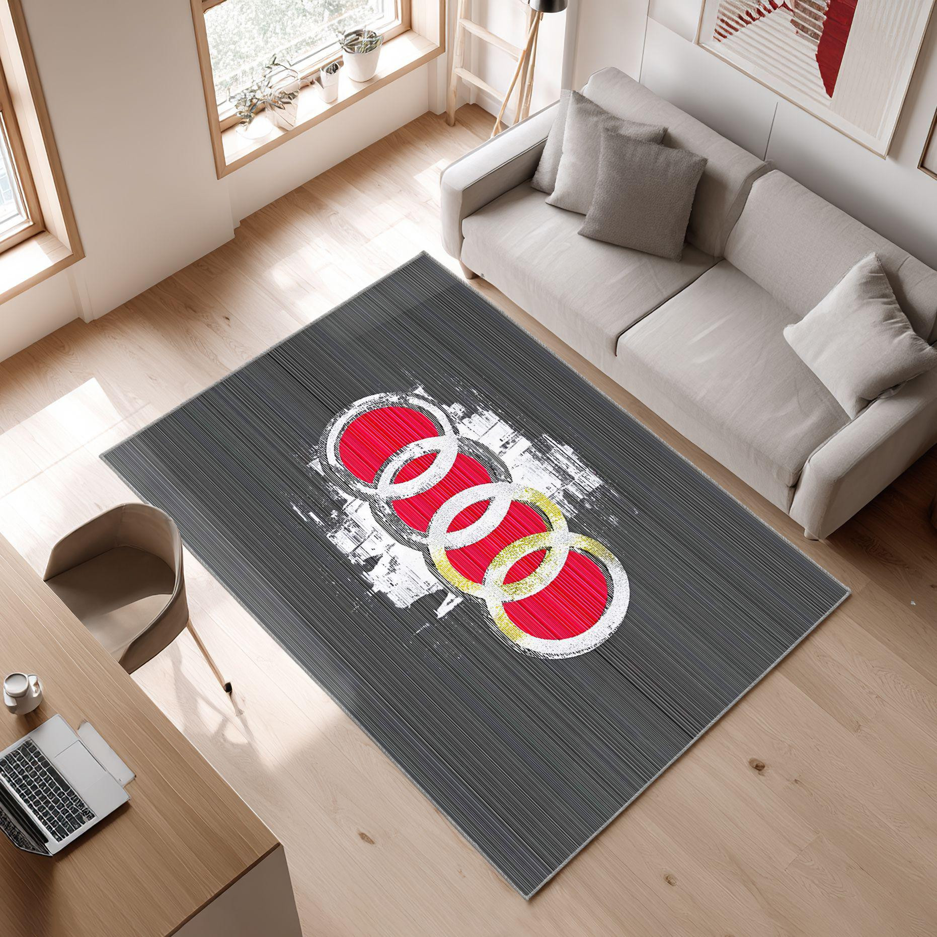 AUDI emblem carpet gray concept 78 Area Rug, Non-Slip Living Room Floor Mat, Soft Bedroom Carpet, Washable Home Decor