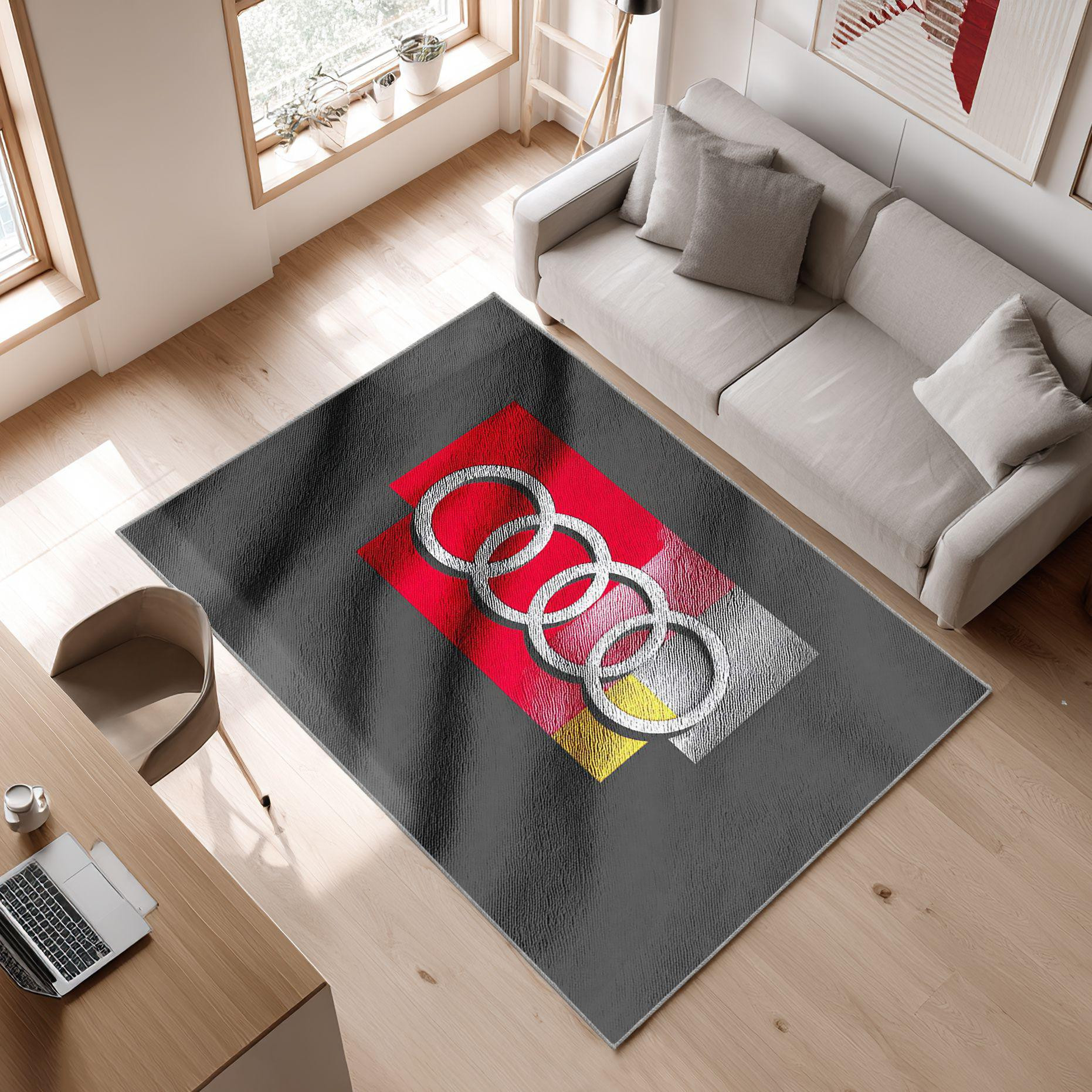 AUDI emblem carpet gray look 126 Area Rug, Non-Slip Living Room Floor Mat, Soft Bedroom Carpet, Washable Home Decor