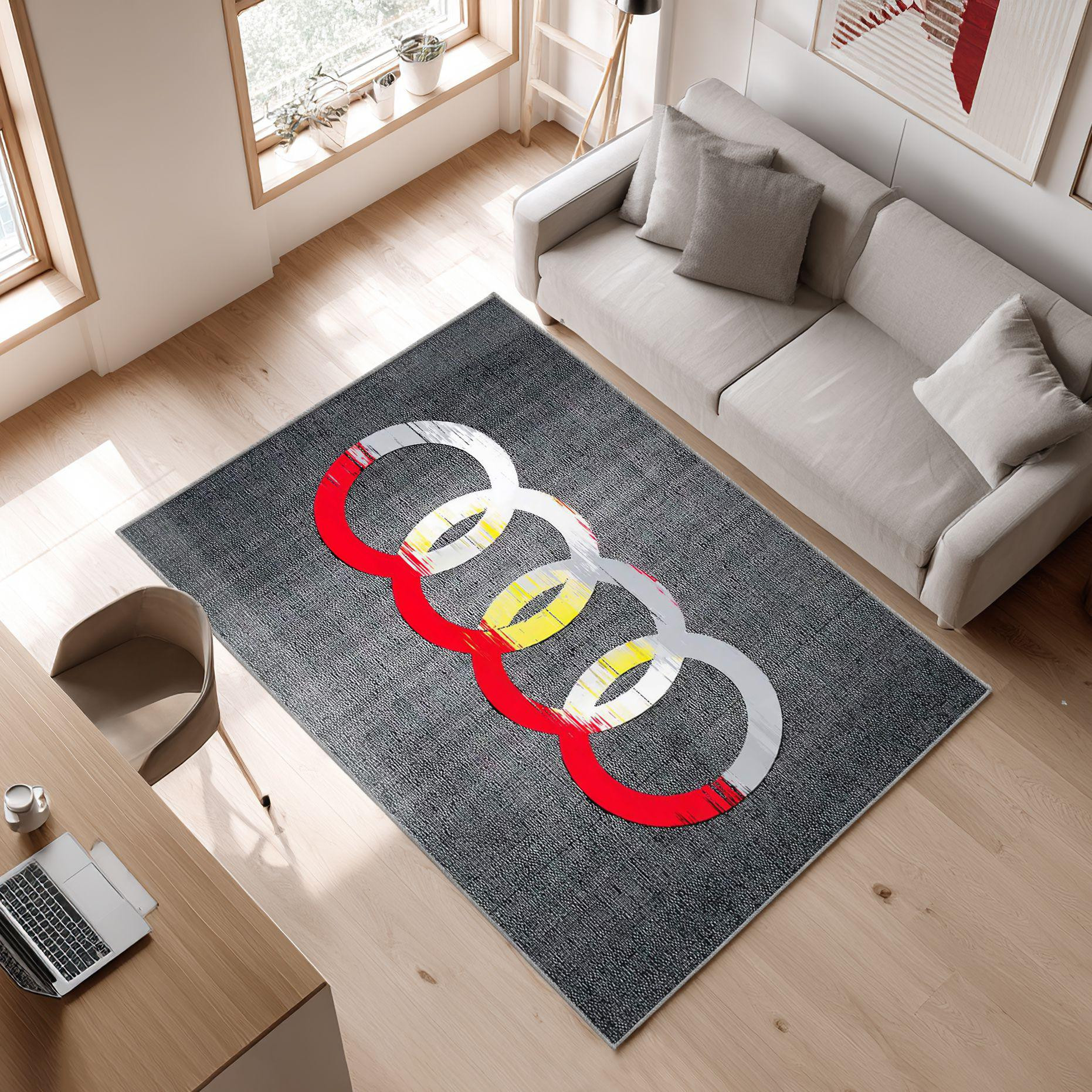 AUDI emblem carpet gray look 134 Area Rug, Non-Slip Living Room Floor Mat, Soft Bedroom Carpet, Washable Home Decor
