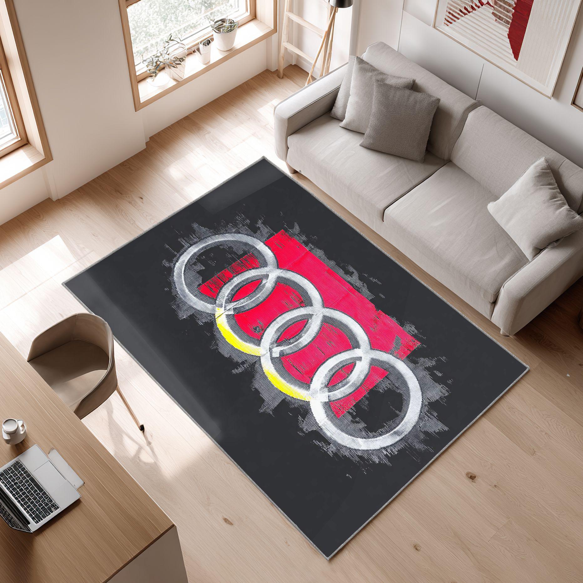 AUDI emblem carpet in black 83 Area Rug, Non-Slip Living Room Floor Mat, Soft Bedroom Carpet, Washable Home Decor
