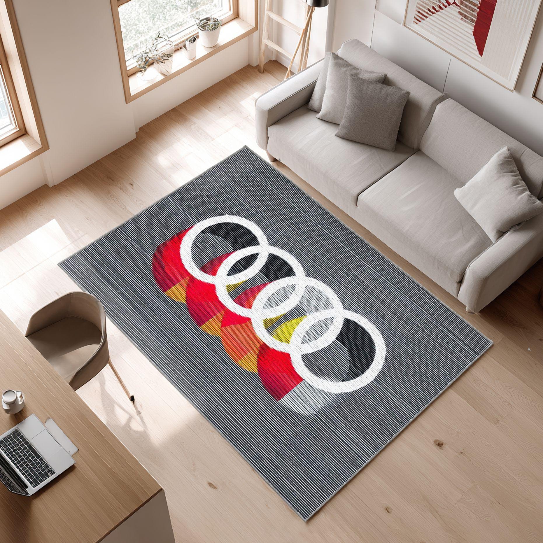 AUDI emblem carpet in gray 34 Area Rug, Non-Slip Living Room Floor Mat, Soft Bedroom Carpet, Washable Home Decor