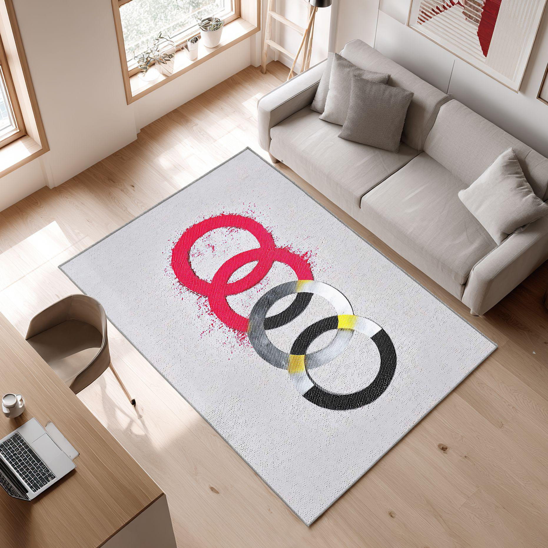 AUDI emblem carpet in white 62 Area Rug, Non-Slip Living Room Floor Mat, Soft Bedroom Carpet, Washable Home Decor