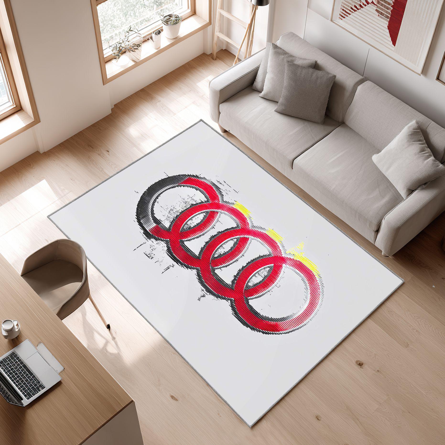 AUDI emblem carpet in white 74 Area Rug, Non-Slip Living Room Floor Mat, Soft Bedroom Carpet, Washable Home Decor