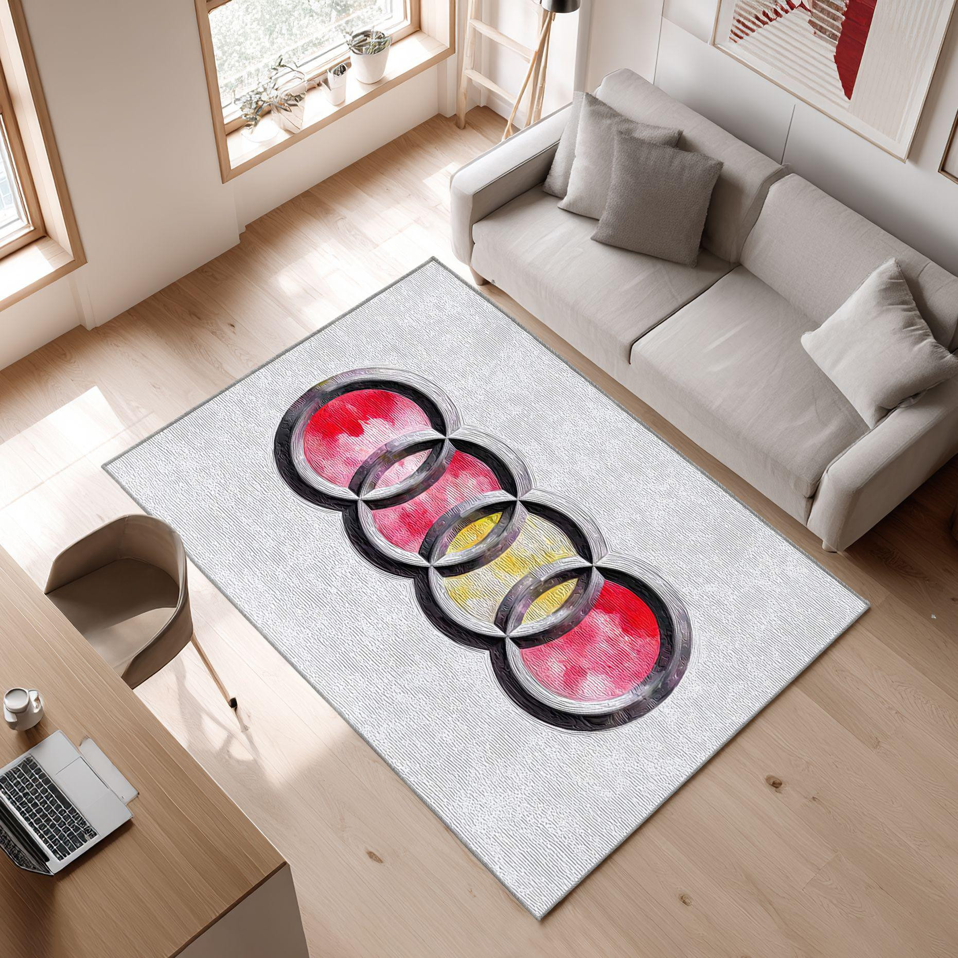 AUDI emblem carpet light style 50 Area Rug, Non-Slip Living Room Floor Mat, Soft Bedroom Carpet, Washable Home Decor