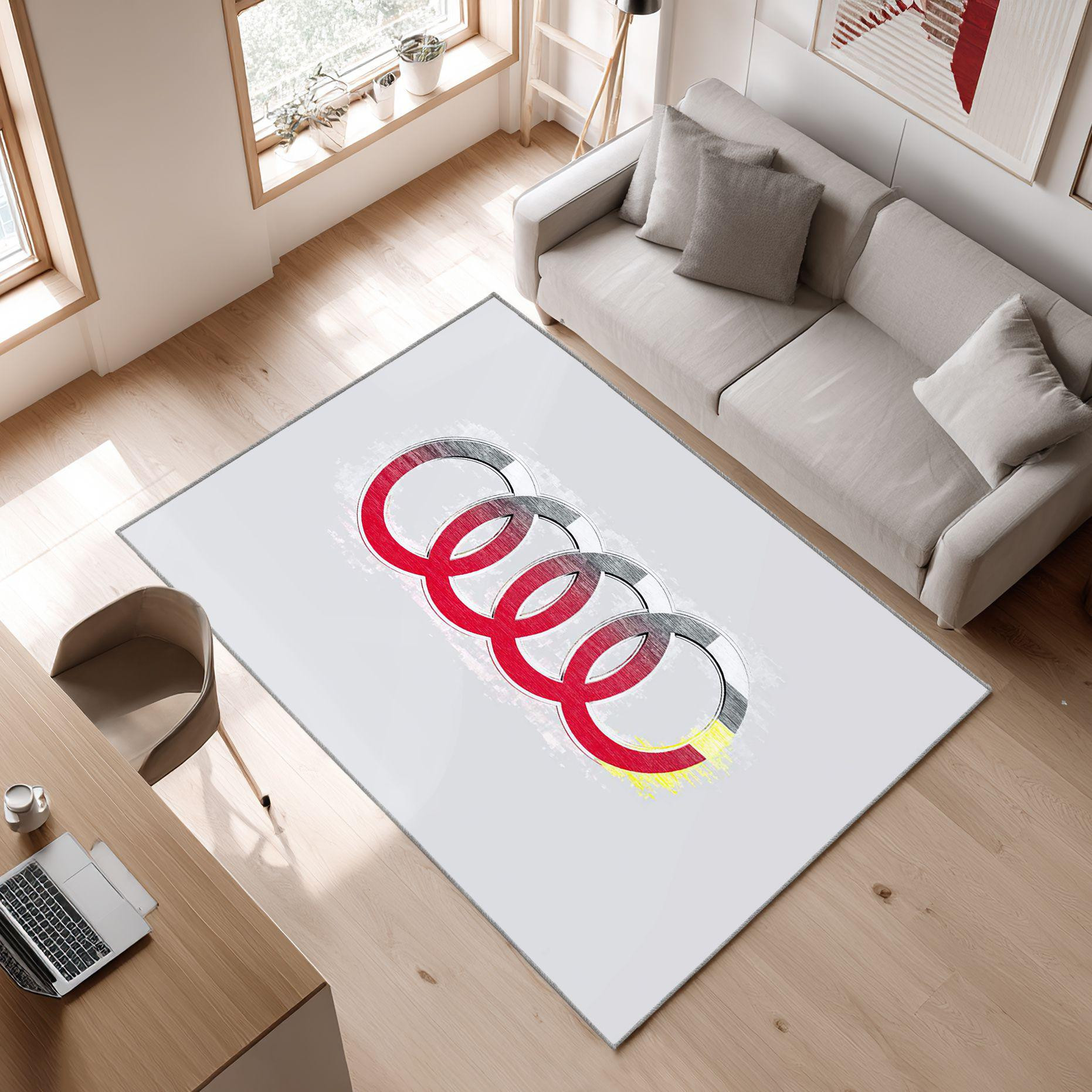 AUDI emblem carpet light style 52 Area Rug, Non-Slip Living Room Floor Mat, Soft Bedroom Carpet, Washable Home Decor