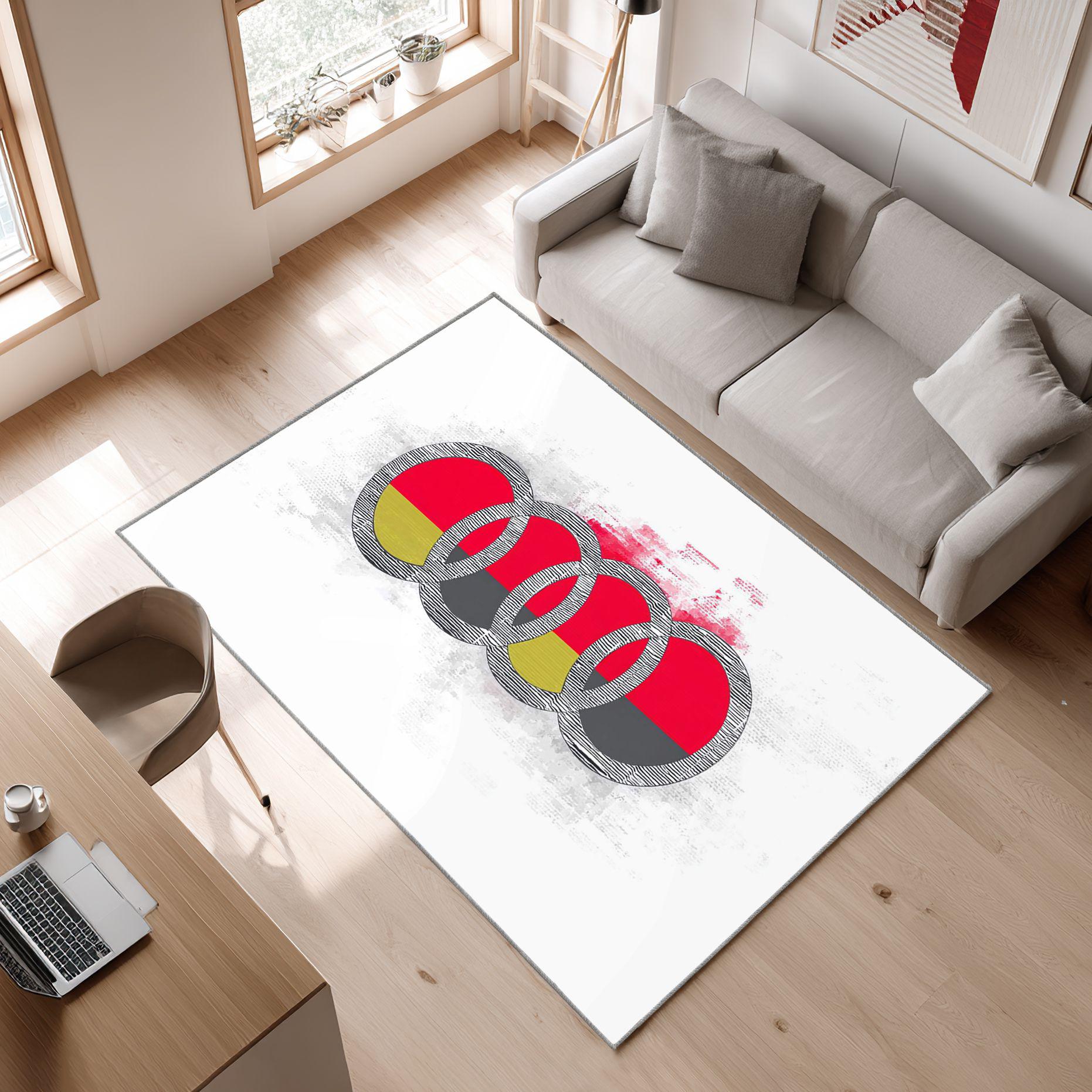 AUDI emblem carpet light style 55 Area Rug, Non-Slip Living Room Floor Mat, Soft Bedroom Carpet, Washable Home Decor