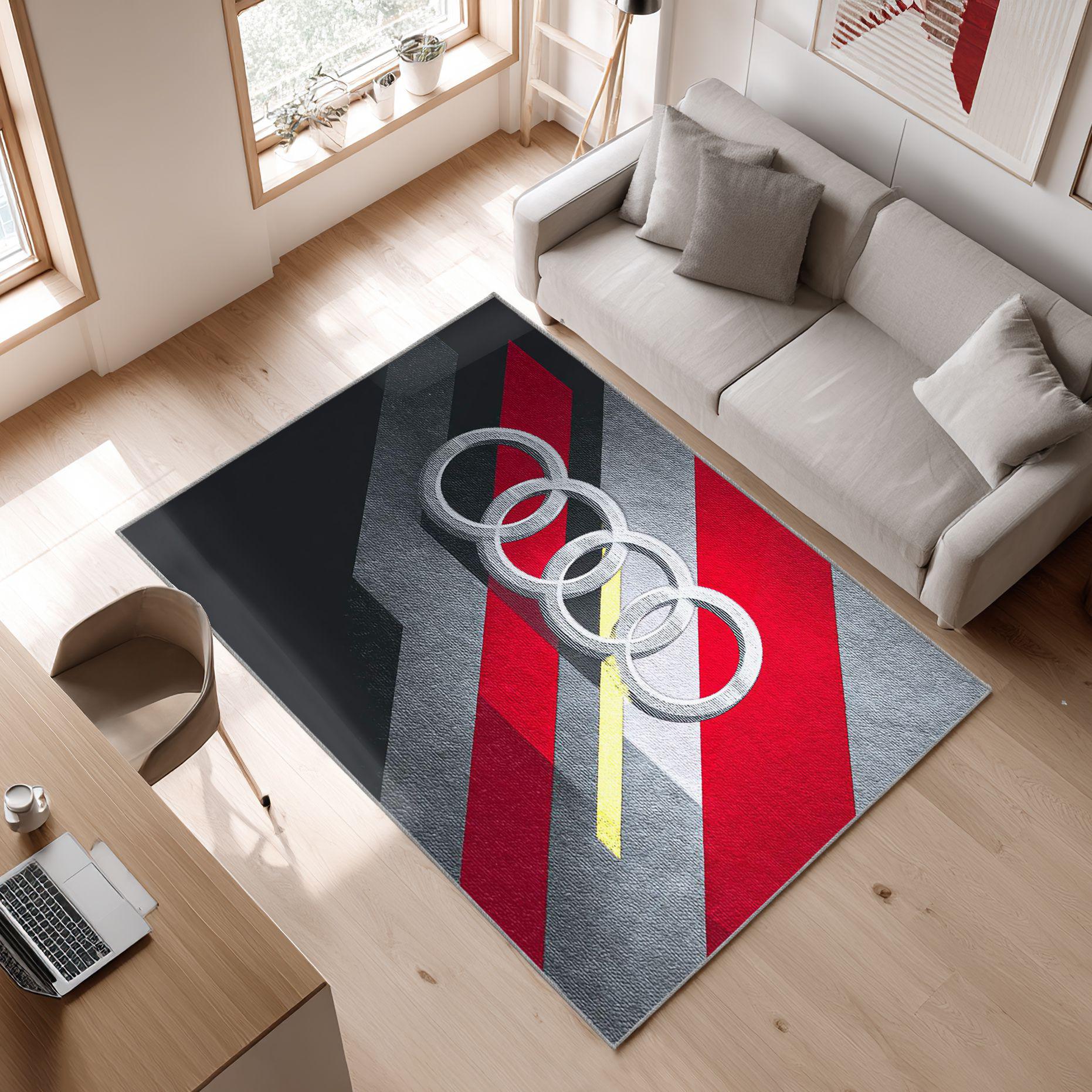 AUDI emblem carpet mixed colors 125 Area Rug, Non-Slip Living Room Floor Mat, Soft Bedroom Carpet, Washable Home Decor