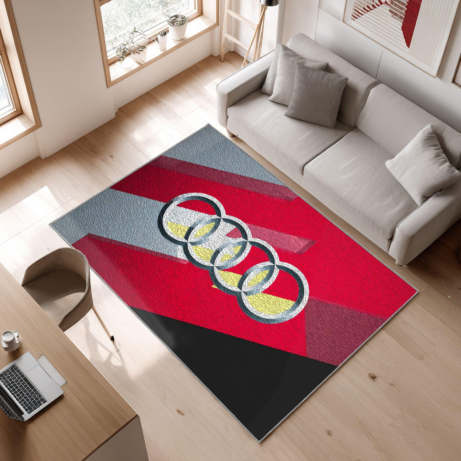 AUDI emblem carpet mixed colors 32 Area Rug, Non-Slip Living Room Floor Mat, Soft Bedroom Carpet, Washable Home Decor