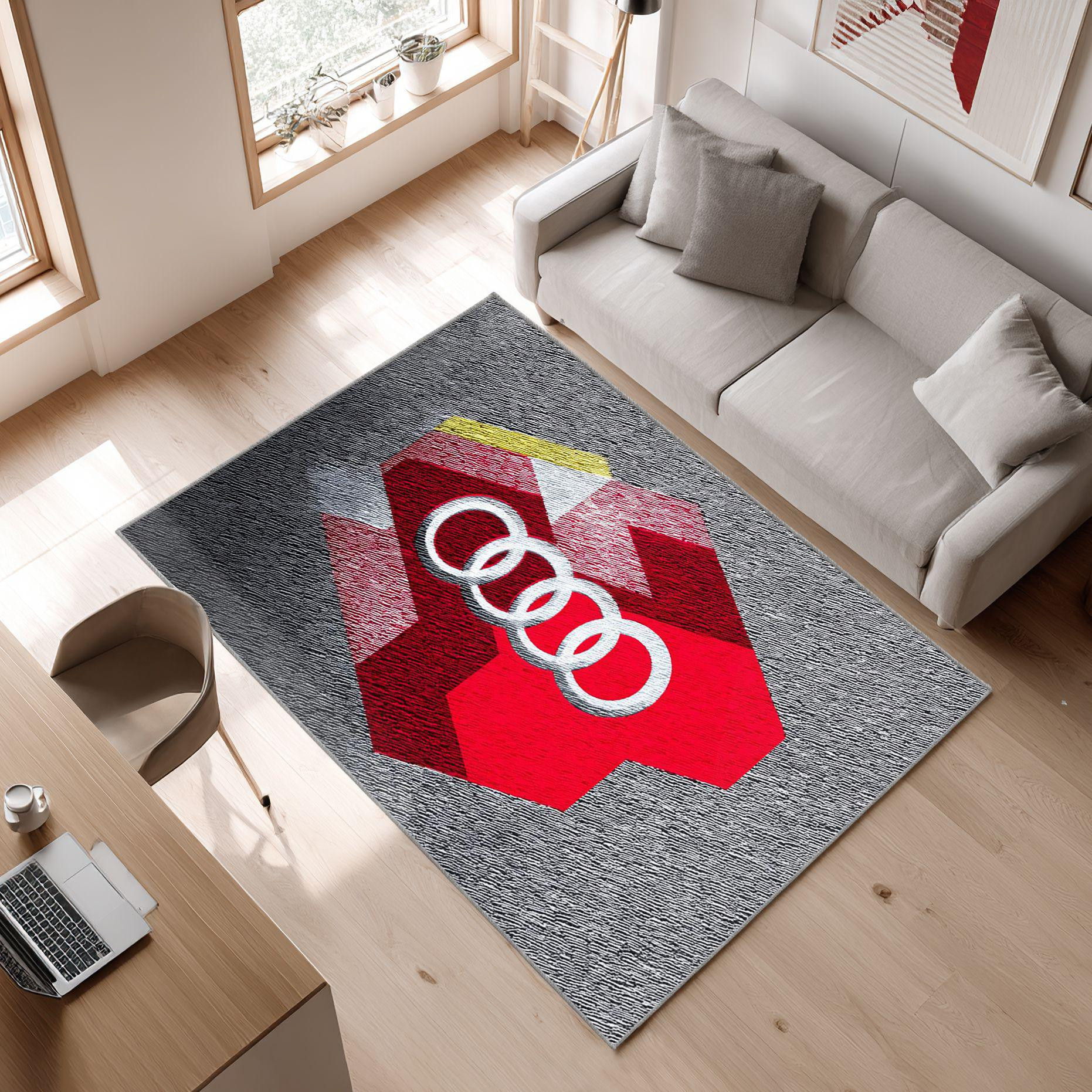 AUDI emblem carpet mixed colors 33 Area Rug, Non-Slip Living Room Floor Mat, Soft Bedroom Carpet, Washable Home Decor