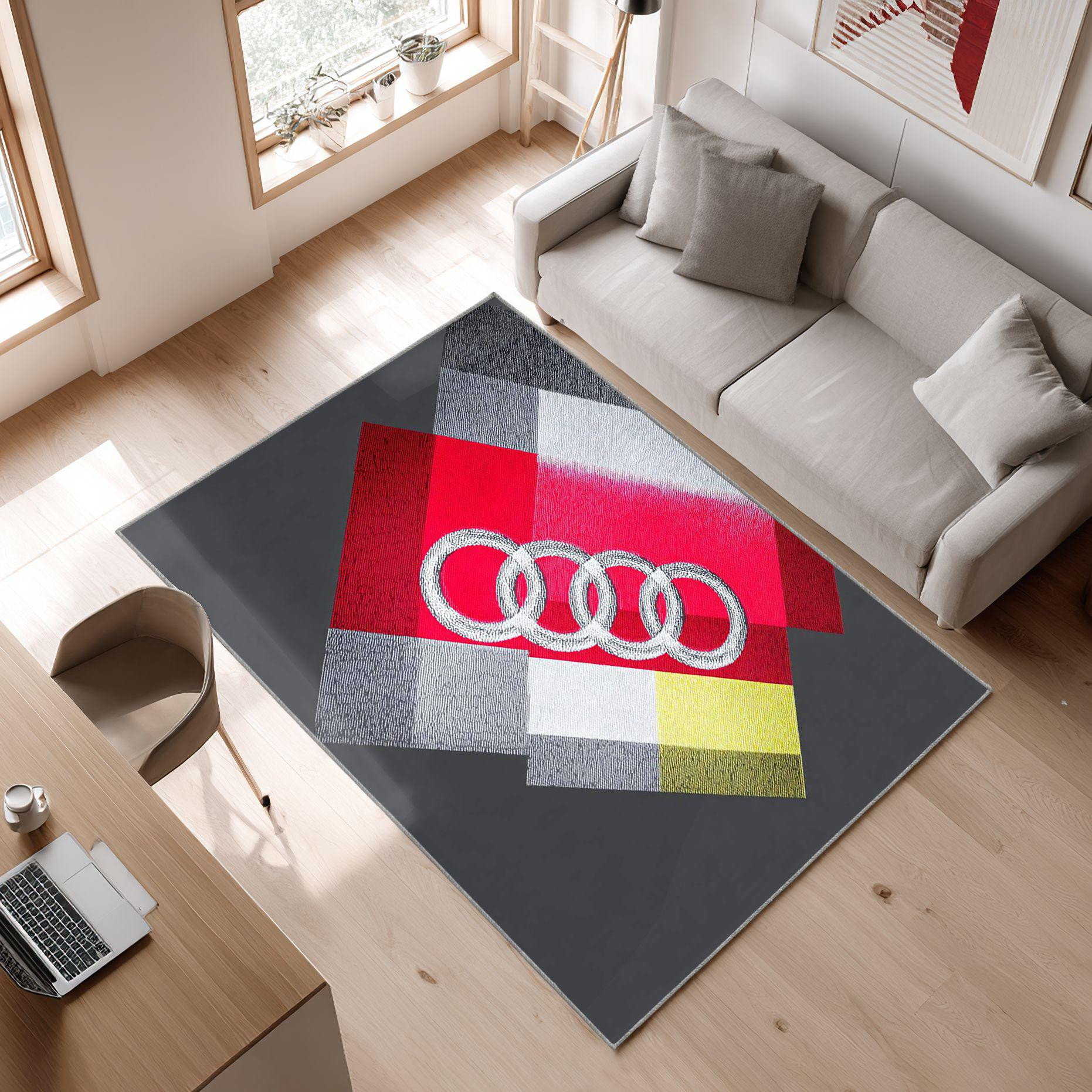 AUDI emblem carpet mixed colors 35 Area Rug, Non-Slip Living Room Floor Mat, Soft Bedroom Carpet, Washable Home Decor