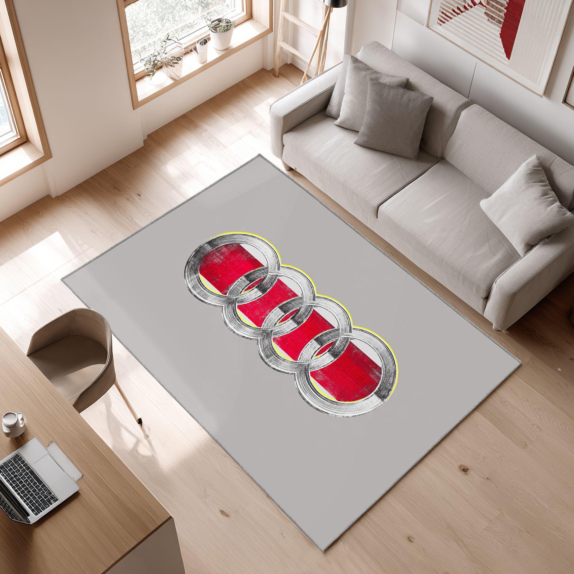AUDI emblem carpet mixed colors 59 Area Rug, Non-Slip Living Room Floor Mat, Soft Bedroom Carpet, Washable Home Decor