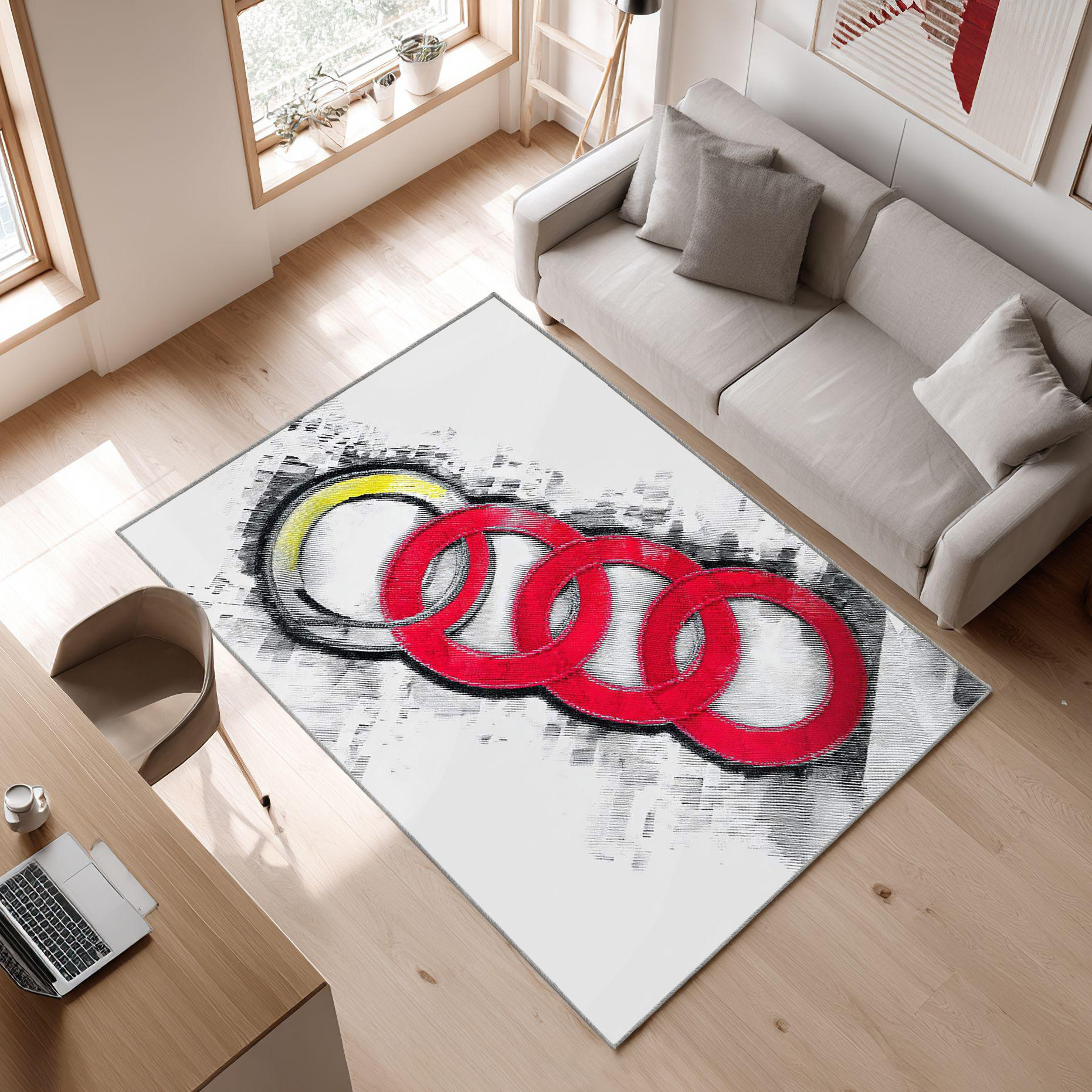 AUDI emblem carpet mixed colors 80 Area Rug, Non-Slip Living Room Floor Mat, Soft Bedroom Carpet, Washable Home Decor
