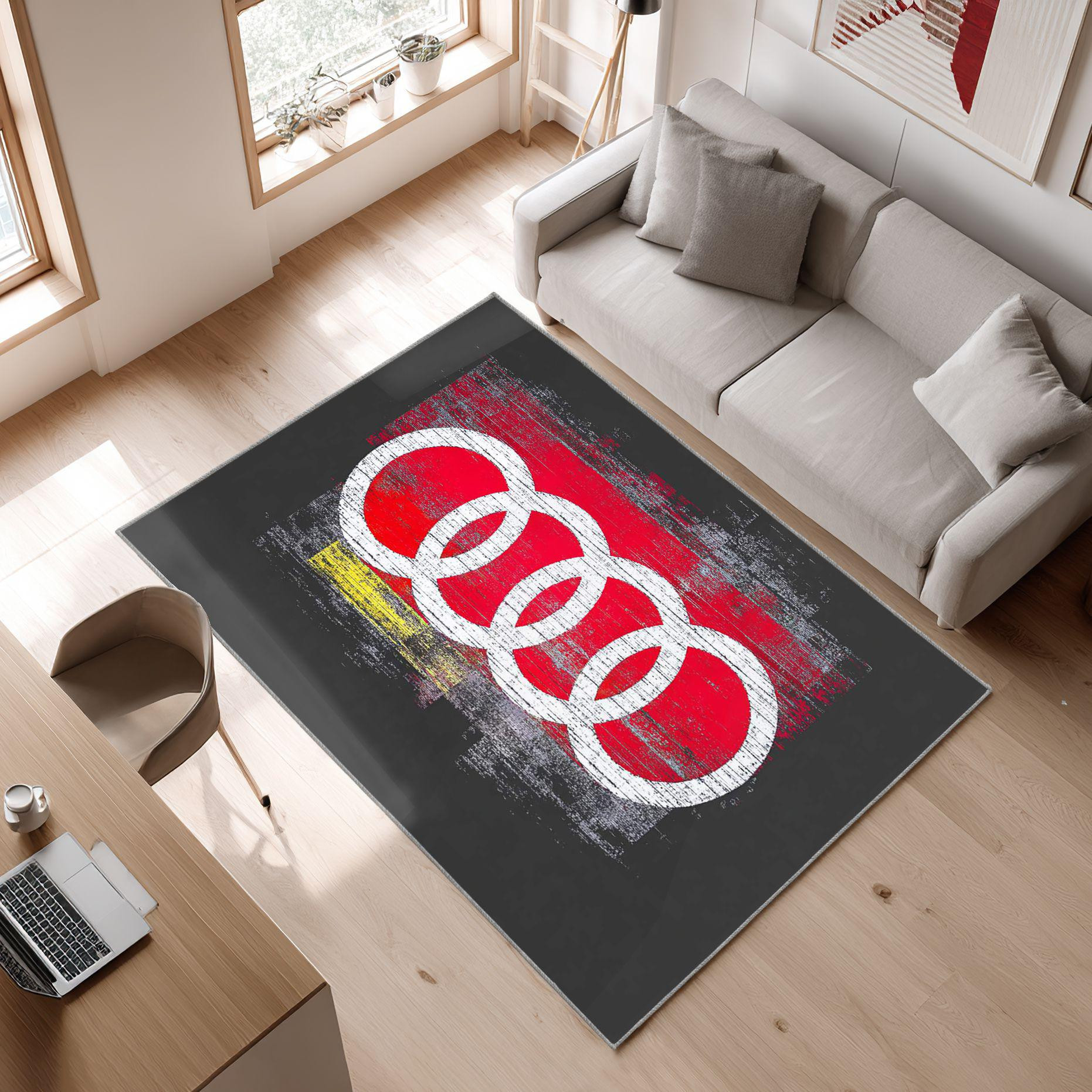 AUDI emblem carpet multicolored 131 Area Rug, Non-Slip Living Room Floor Mat, Soft Bedroom Carpet, Washable Home Decor