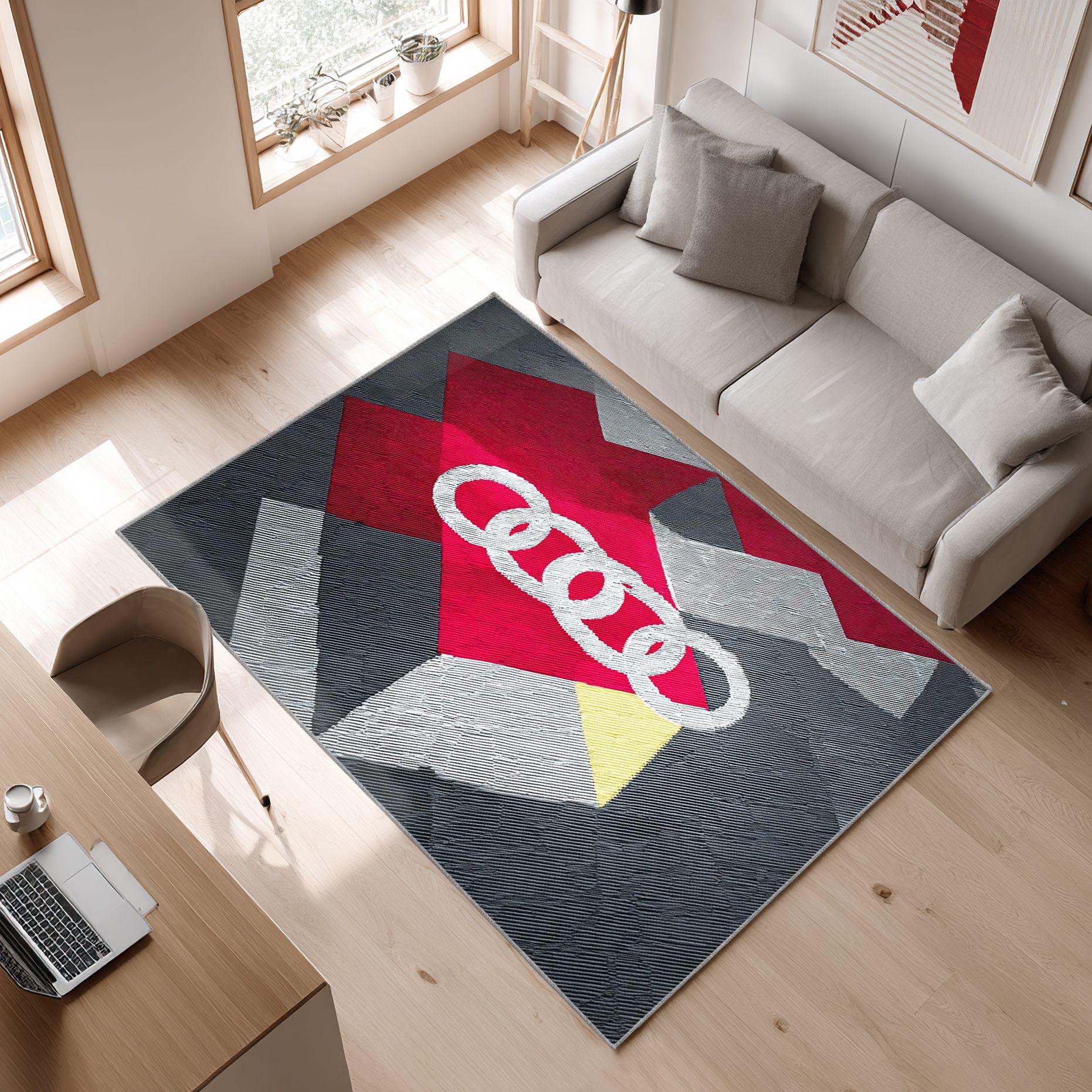 AUDI emblem carpet multicolored 30 Area Rug, Non-Slip Living Room Floor Mat, Soft Bedroom Carpet, Washable Home Decor