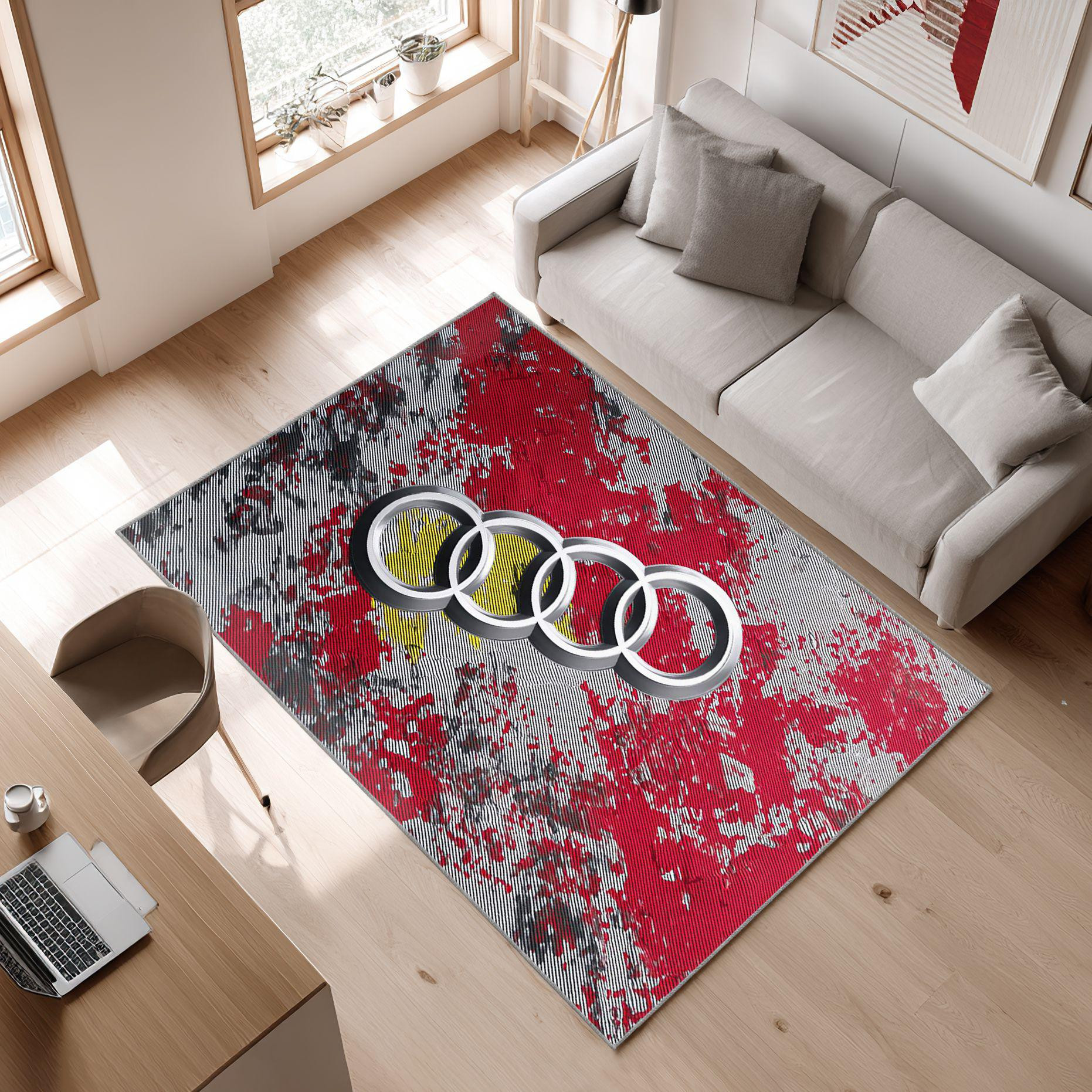AUDI emblem carpet multicolored 99 Area Rug, Non-Slip Living Room Floor Mat, Soft Bedroom Carpet, Washable Home Decor