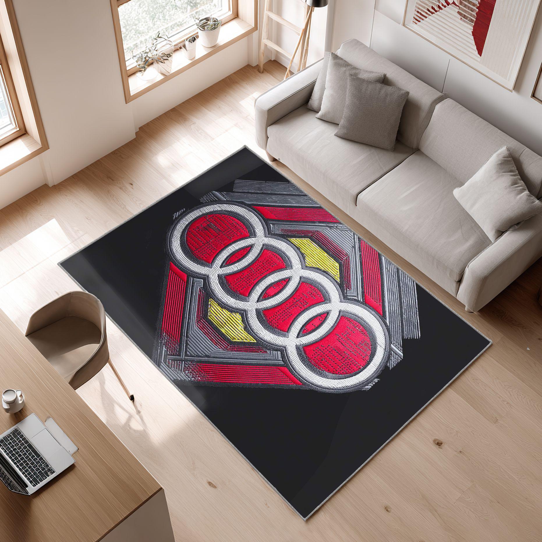 AUDI Embroidered Carpet in Black 112 Area Rug, Non-Slip Living Room Floor Mat, Soft Bedroom Carpet, Washable Home Decor