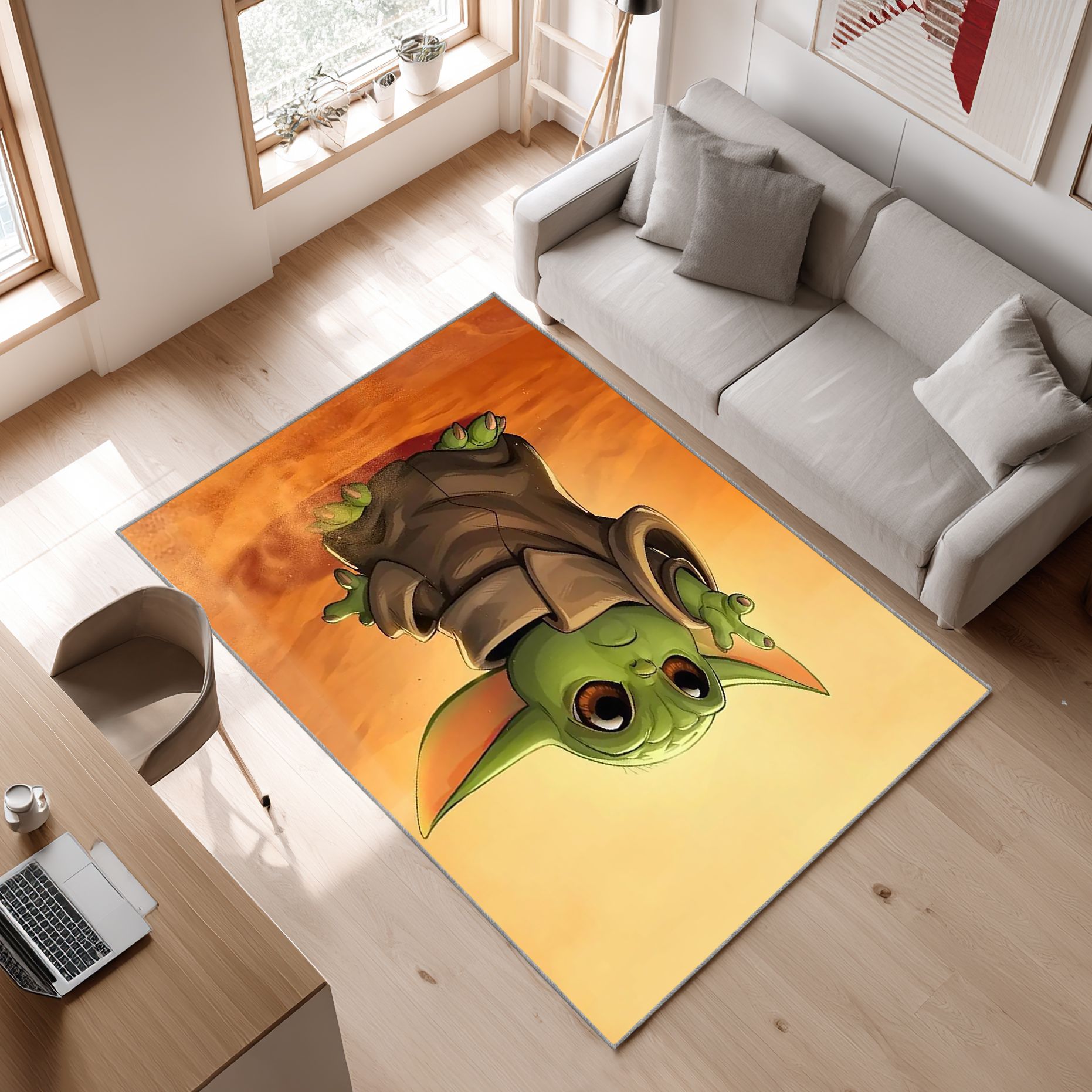 Baby Yoda Cute The Mandalorian Star Wars Movies Ii Area Rug, Non-Slip Living Room Floor Mat, Soft Bedroom Carpet, Washable Home Decor
