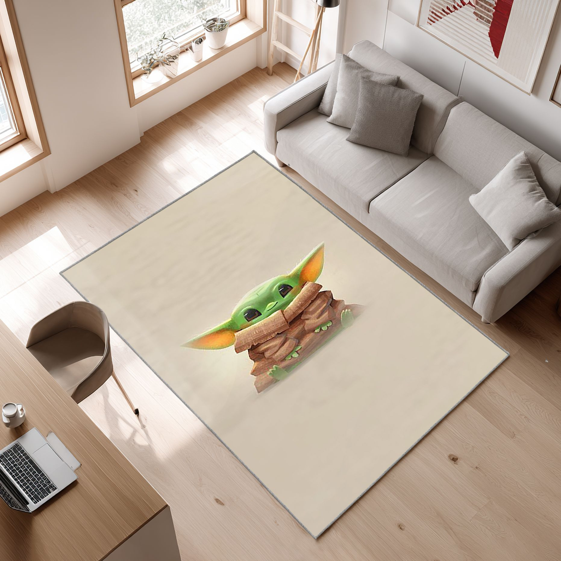 Baby Yoda Star Wars Kinderzimmer Area Rug, Non-Slip Living Room Floor Mat, Soft Bedroom Carpet, Washable Home Decor